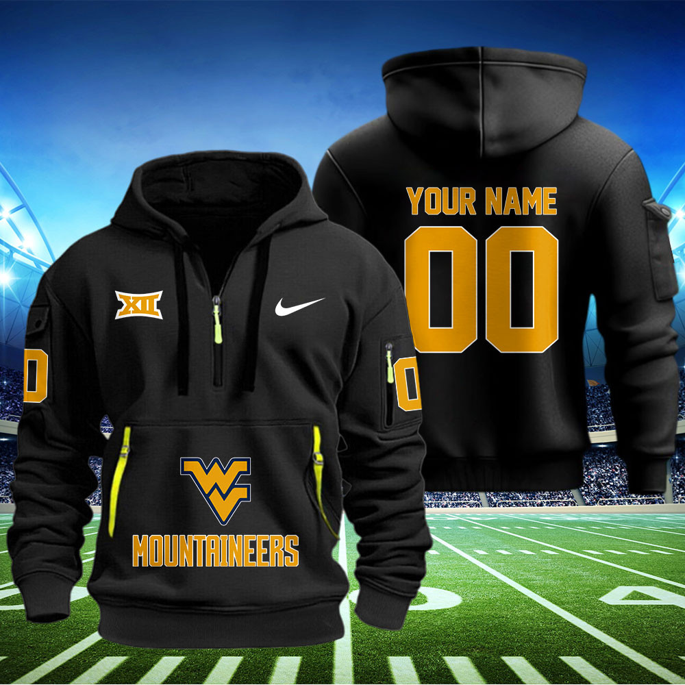 West Virginia Mountaineers Football Quarter Zip Hoodie - Famjoys West Virginia Mountaineers Football Quarter Zip Hoodie - Famjoys