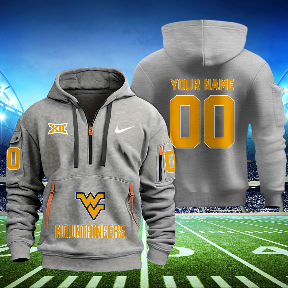 West Virginia Mountaineers Football Quarter Zip Hoodie - Famjoys West Virginia Mountaineers Football Quarter Zip Hoodie - Famjoys