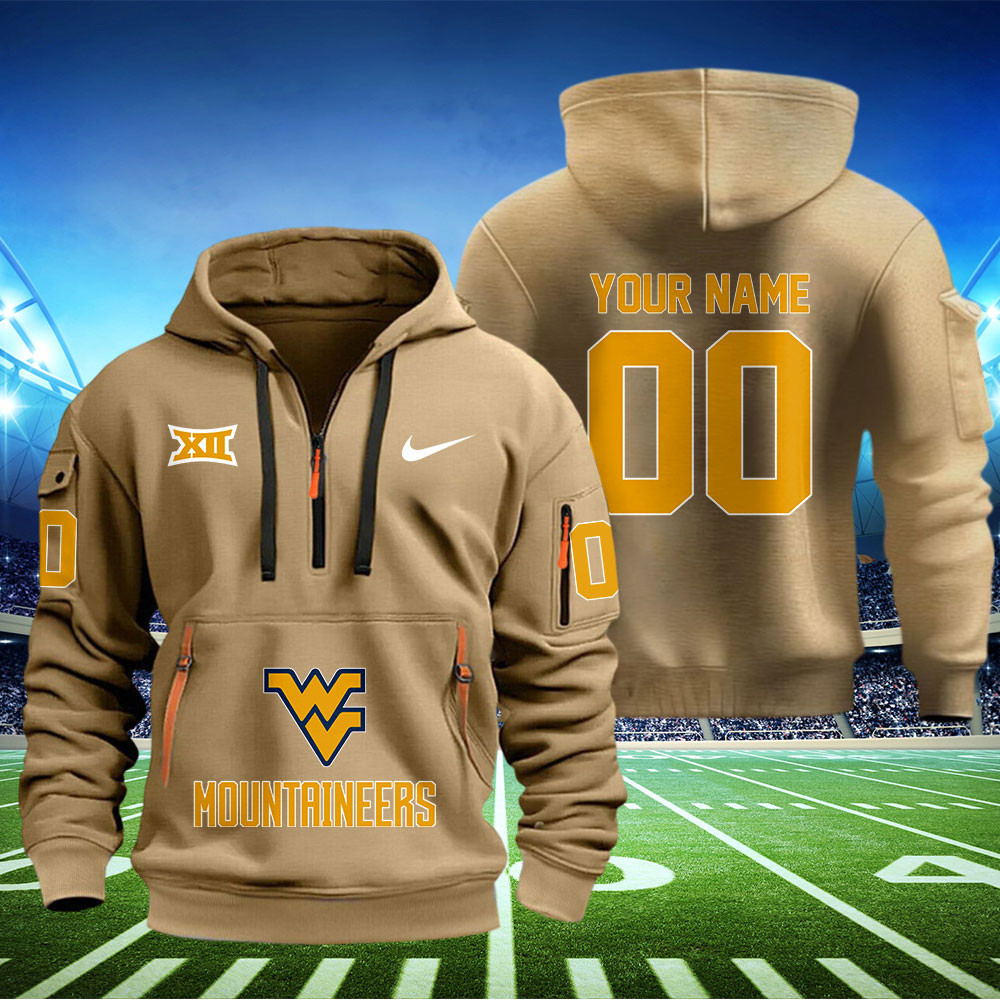 West Virginia Mountaineers Football Quarter Zip Hoodie - Famjoys West Virginia Mountaineers Football Quarter Zip Hoodie - Famjoys
