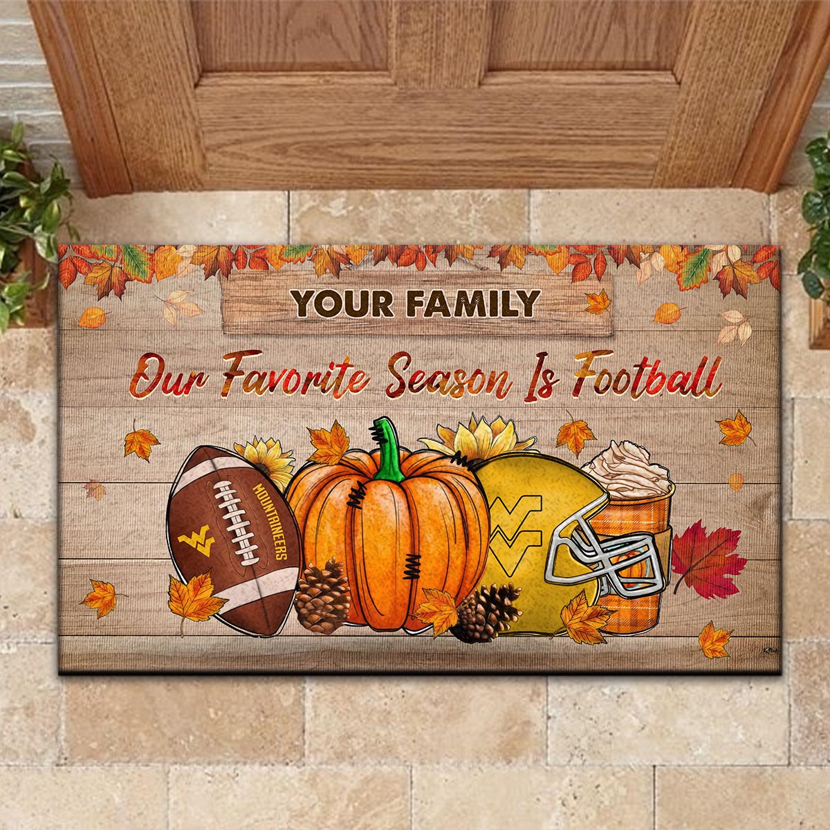 West Virginia Mountaineers Our Favorite Season is Football Doormat - Famjoys West Virginia Mountaineers Our Favorite Season is Football Doormat - Famjoys