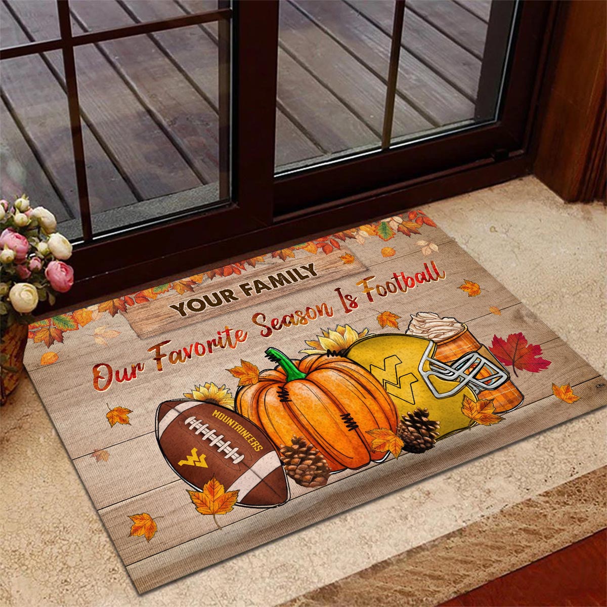 West Virginia Mountaineers Our Favorite Season is Football Doormat - Famjoys West Virginia Mountaineers Our Favorite Season is Football Doormat - Famjoys