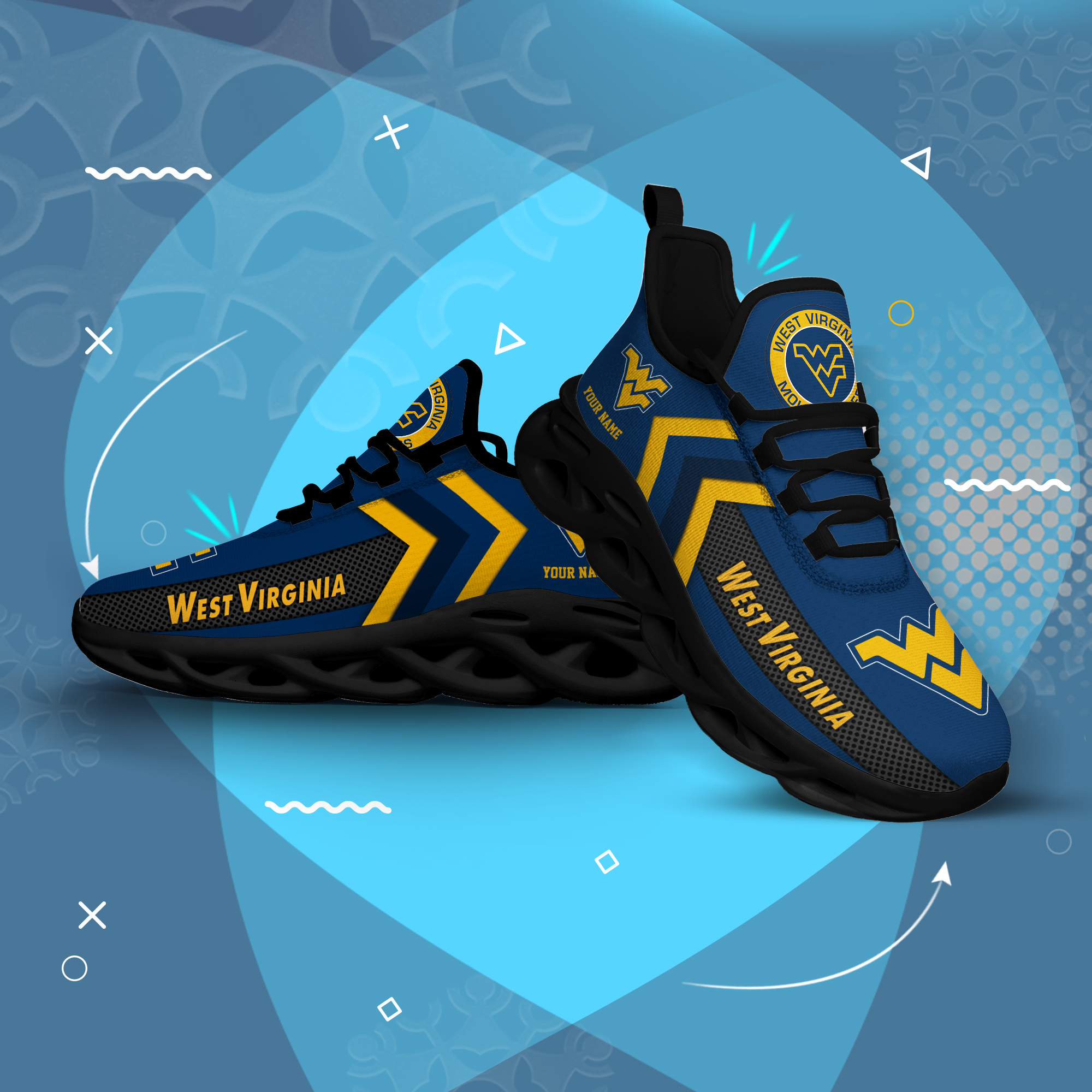 West Virginia Mountaineers Personalized Custom Name Max Soul Shoes DS003 - Famjoys West Virginia Mountaineers Personalized Custom Name Max Soul Shoes DS003 - Famjoys
