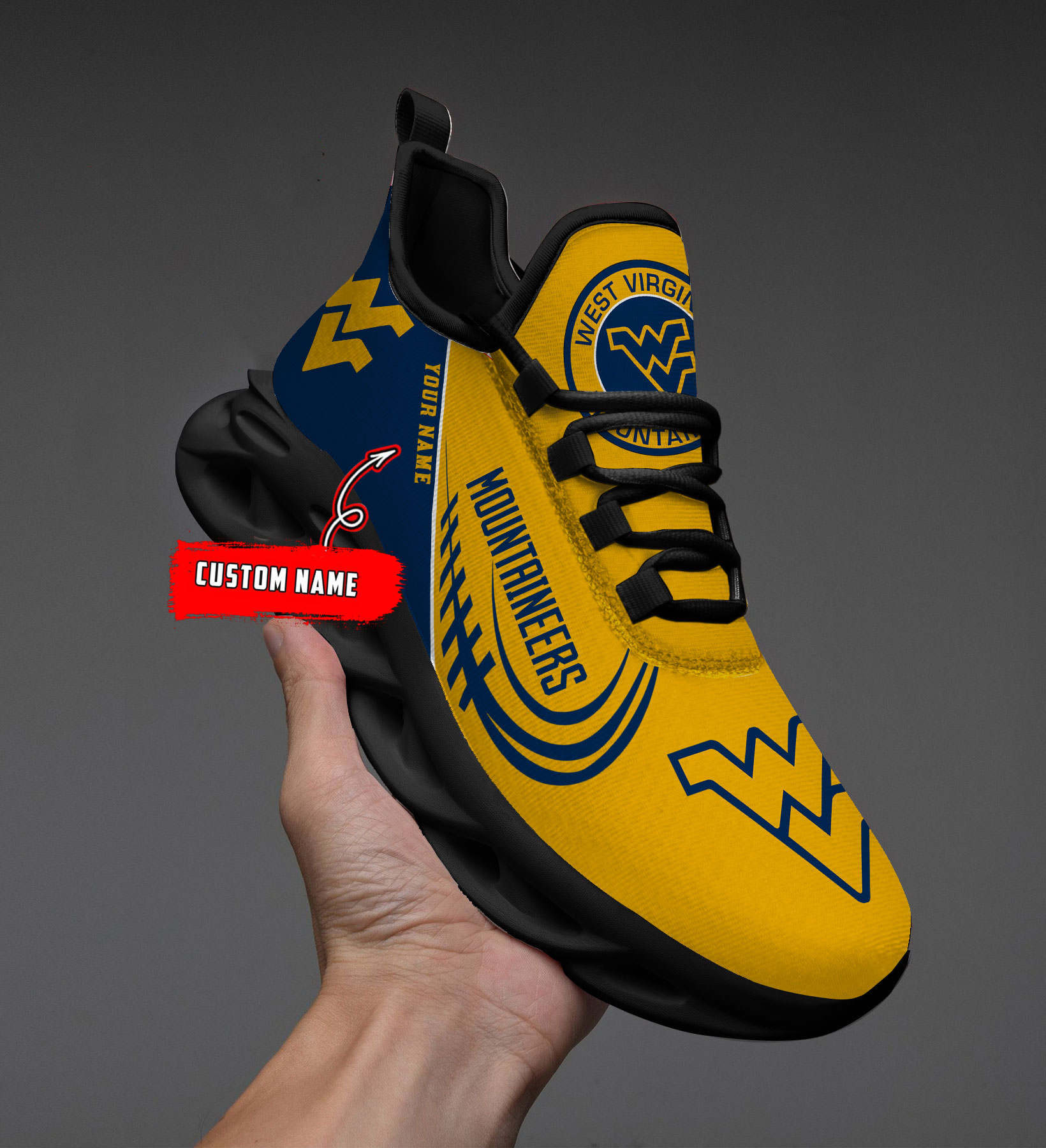 West Virginia Mountaineers PERSONALIZED MAX SOUL SHOES T1 - Famjoys West Virginia Mountaineers PERSONALIZED MAX SOUL SHOES T1 - Famjoys