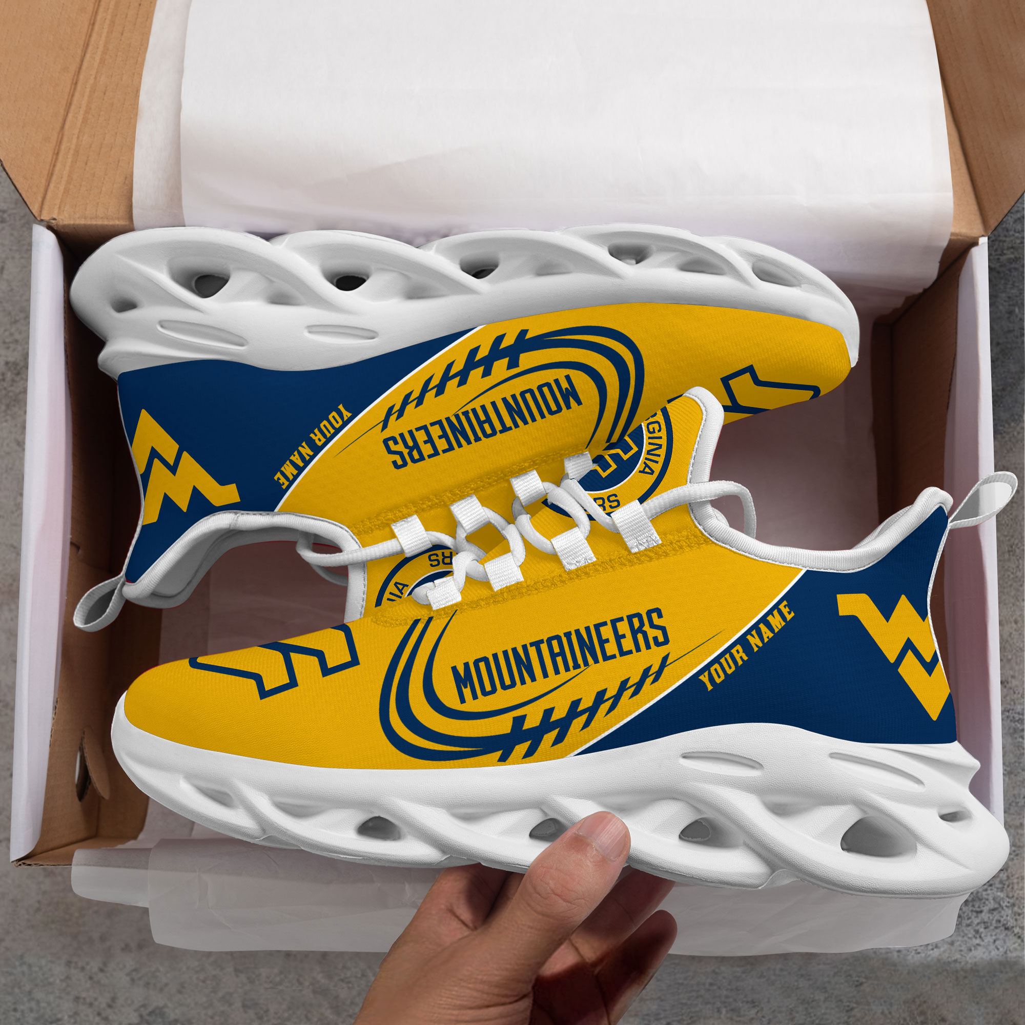 West Virginia Mountaineers PERSONALIZED MAX SOUL SHOES T1 - Famjoys West Virginia Mountaineers PERSONALIZED MAX SOUL SHOES T1 - Famjoys