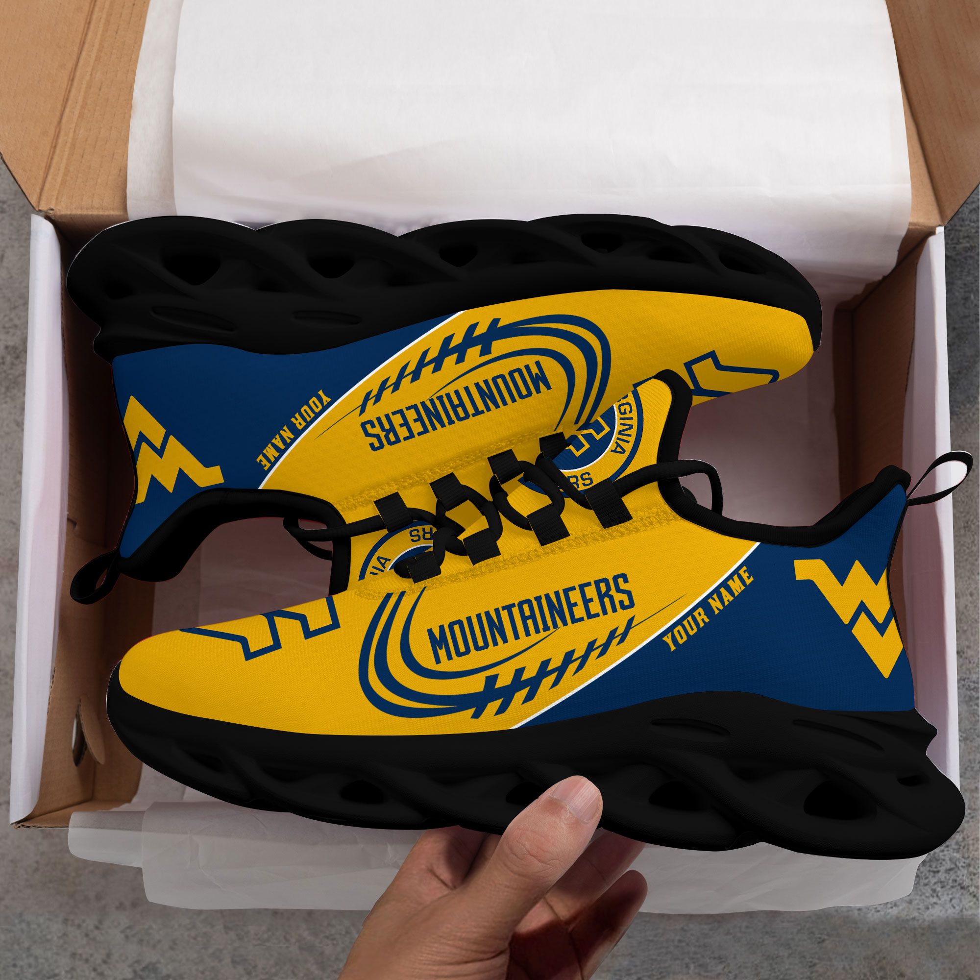 West Virginia Mountaineers PERSONALIZED MAX SOUL SHOES T1 - Famjoys West Virginia Mountaineers PERSONALIZED MAX SOUL SHOES T1 - Famjoys