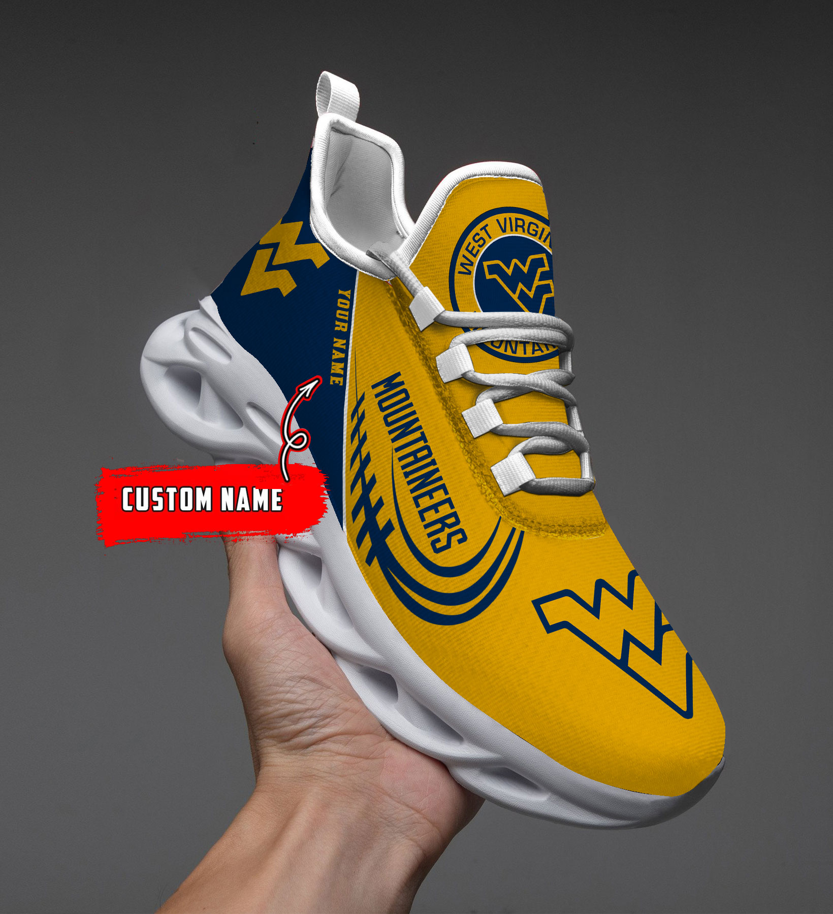 West Virginia Mountaineers PERSONALIZED MAX SOUL SHOES T1 - Famjoys West Virginia Mountaineers PERSONALIZED MAX SOUL SHOES T1 - Famjoys