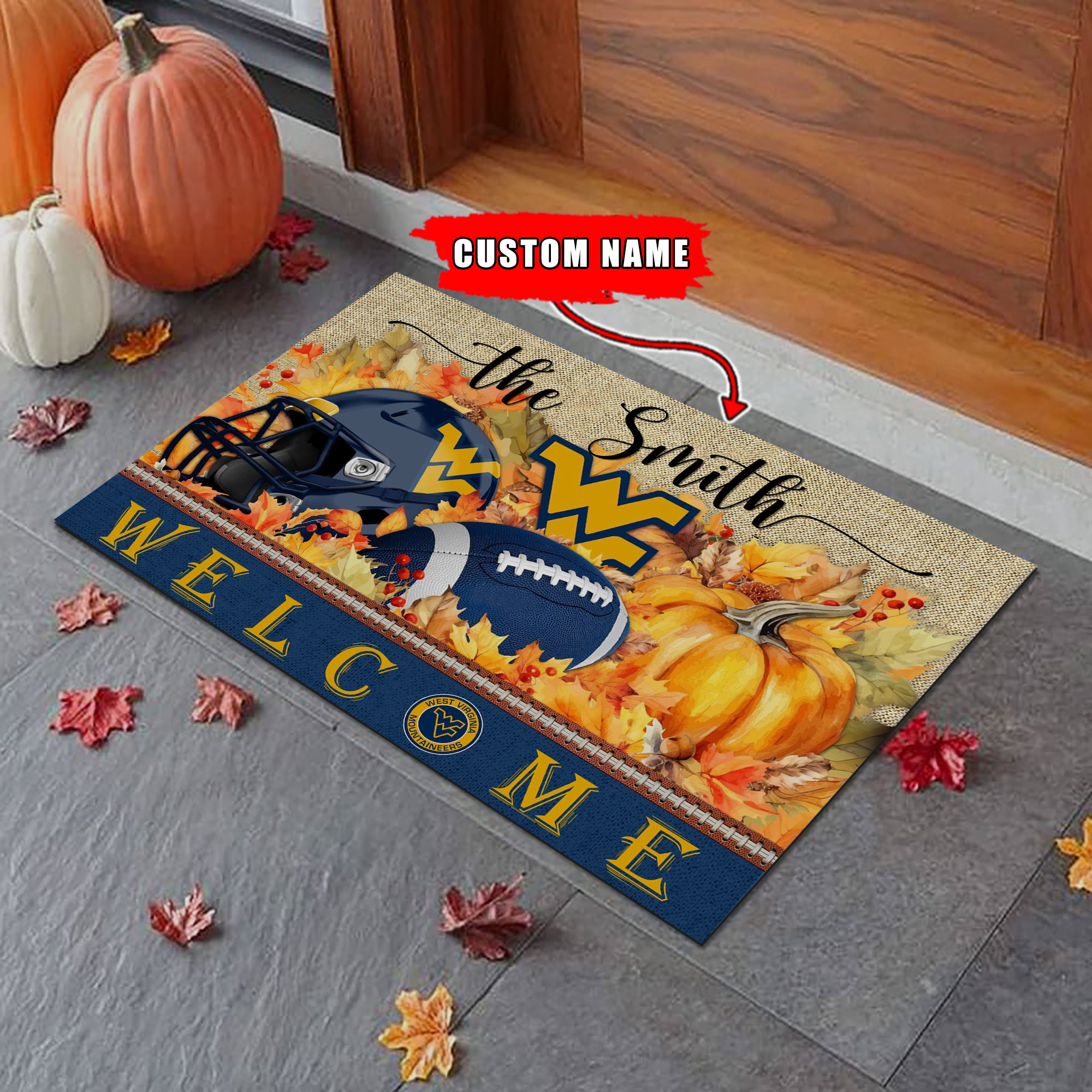 West Virginia Mountaineers Welcome Fall Football Doormat - Famjoys West Virginia Mountaineers Welcome Fall Football Doormat - Famjoys