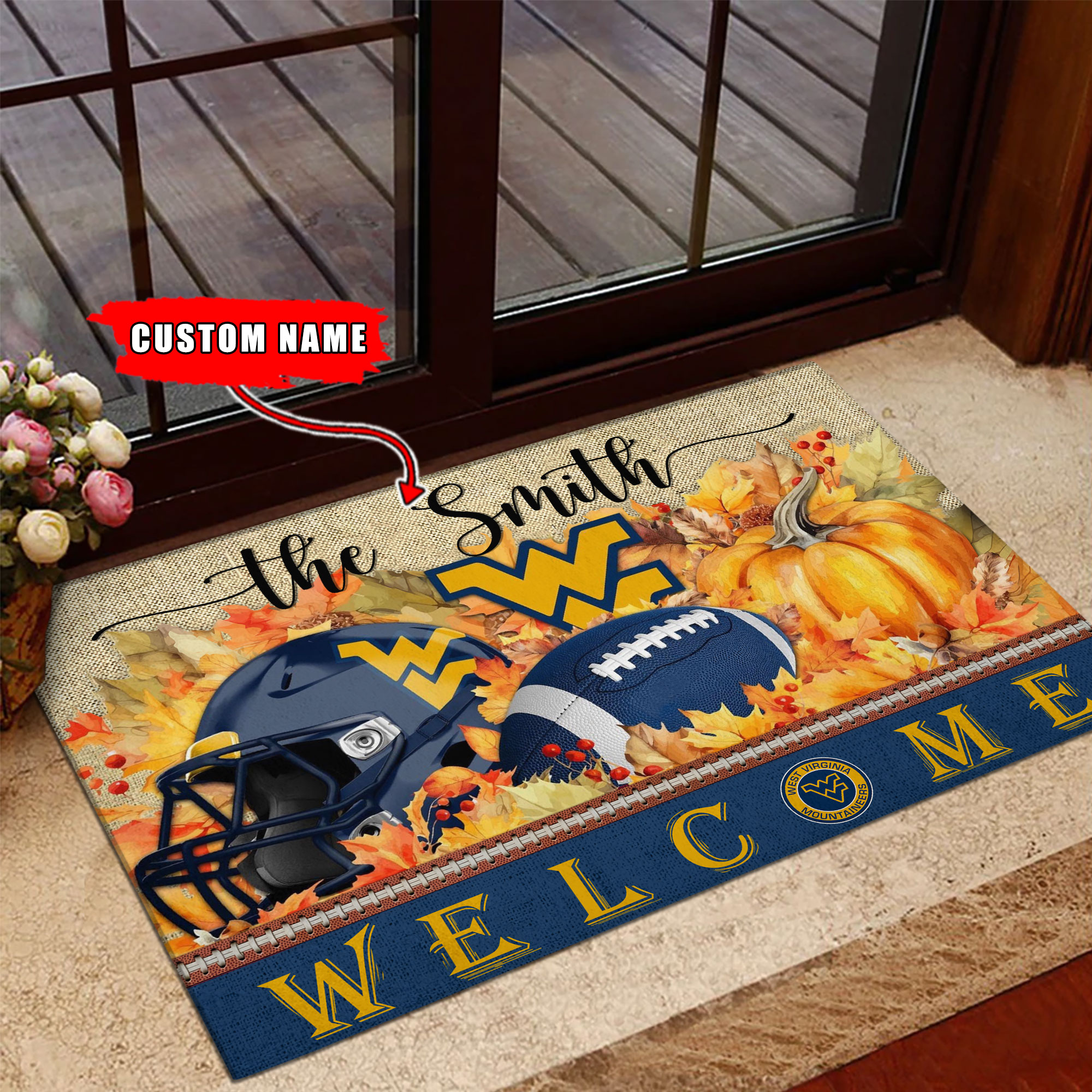 West Virginia Mountaineers Welcome Fall Football Doormat - Famjoys West Virginia Mountaineers Welcome Fall Football Doormat - Famjoys