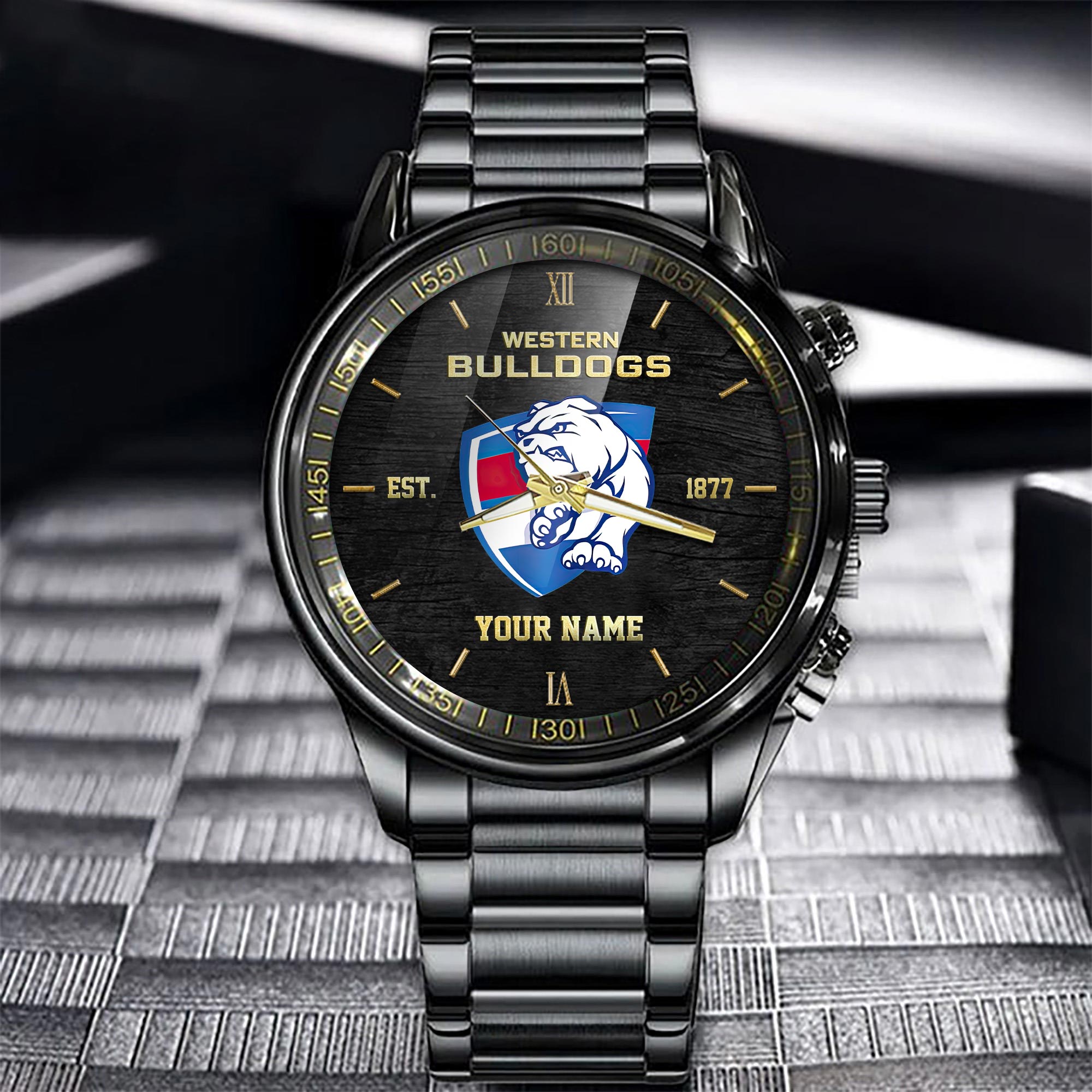 Western Bulldogs Black Fashion Watch Custom Your Name V1 - Famjoys Western Bulldogs Black Fashion Watch Custom Your Name V1 - Famjoys