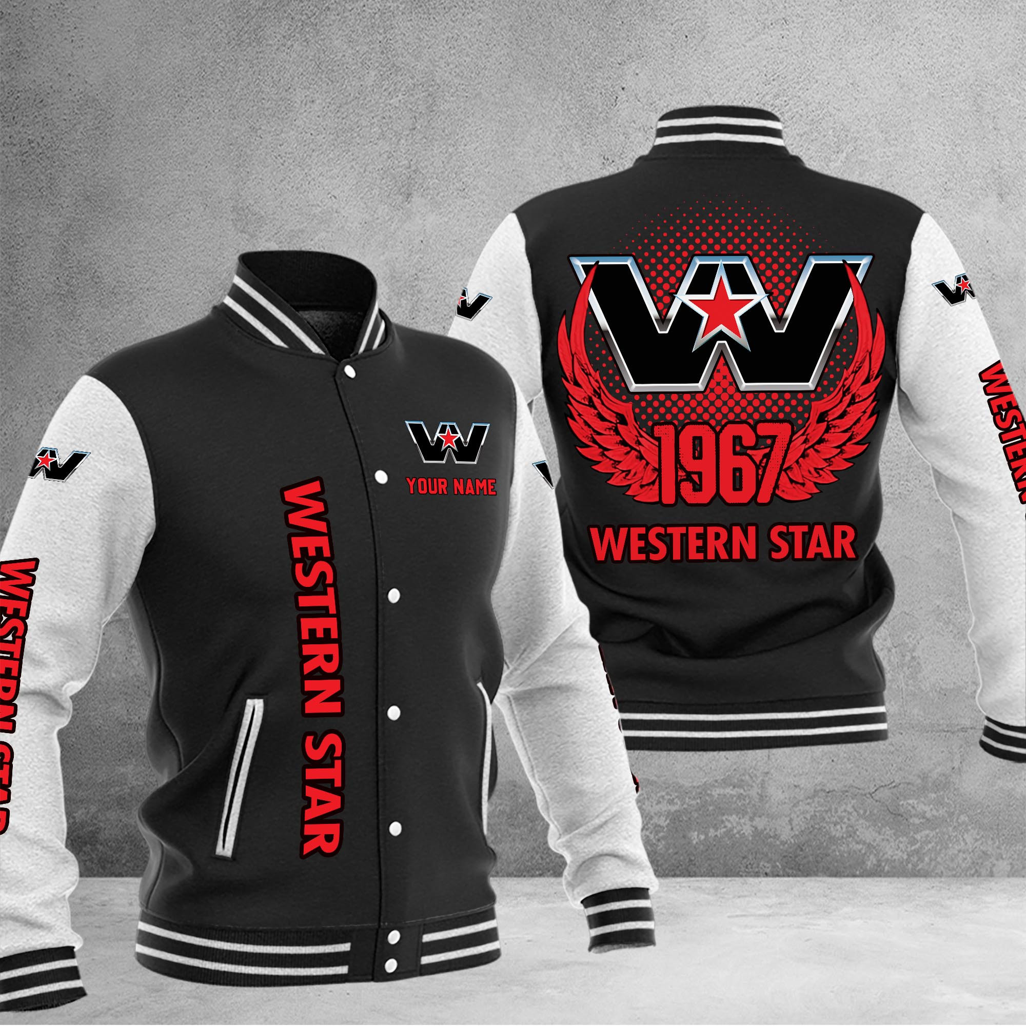 Western Star DMHJ1194 Baseball Jacket Multicolor - Famjoys Western Star DMHJ1194 Baseball Jacket Multicolor - Famjoys