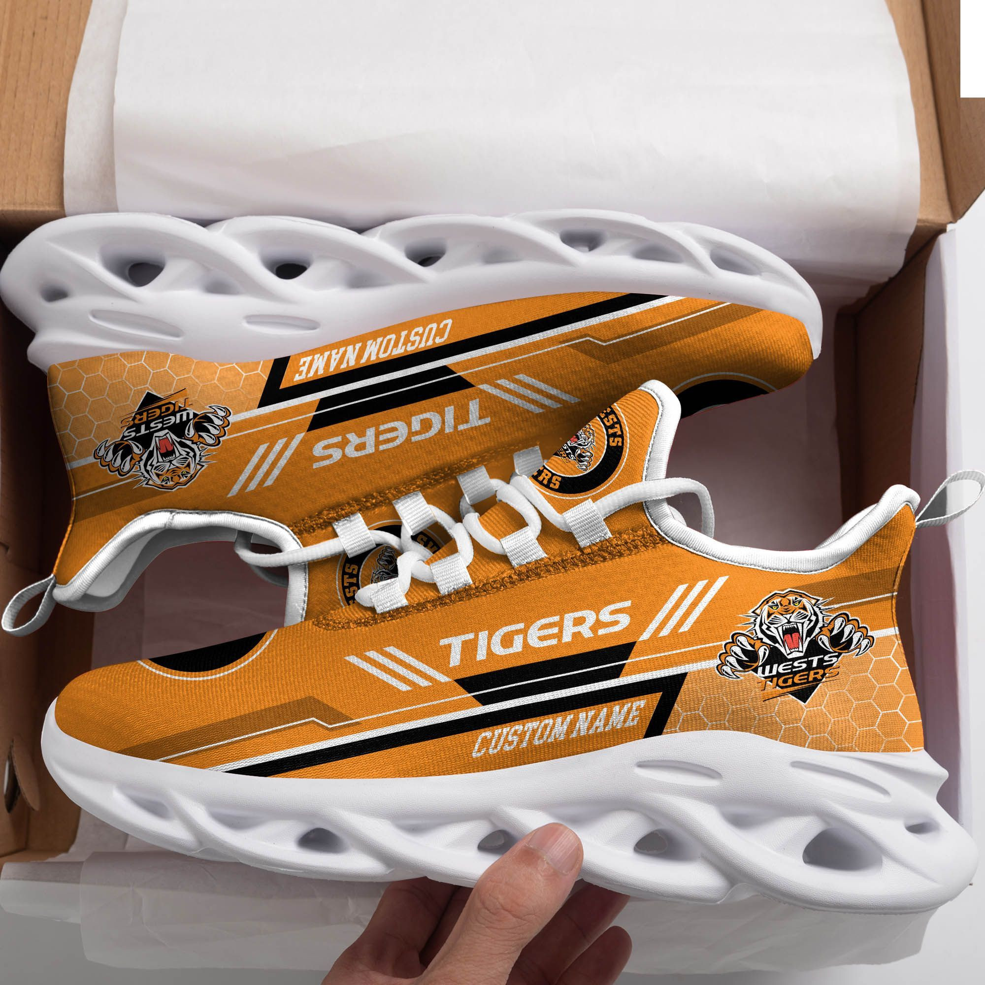 Wests Tigers Custom Personalized Max Soul Sneakers Shoes - Famjoys Wests Tigers Custom Personalized Max Soul Sneakers Shoes - Famjoys