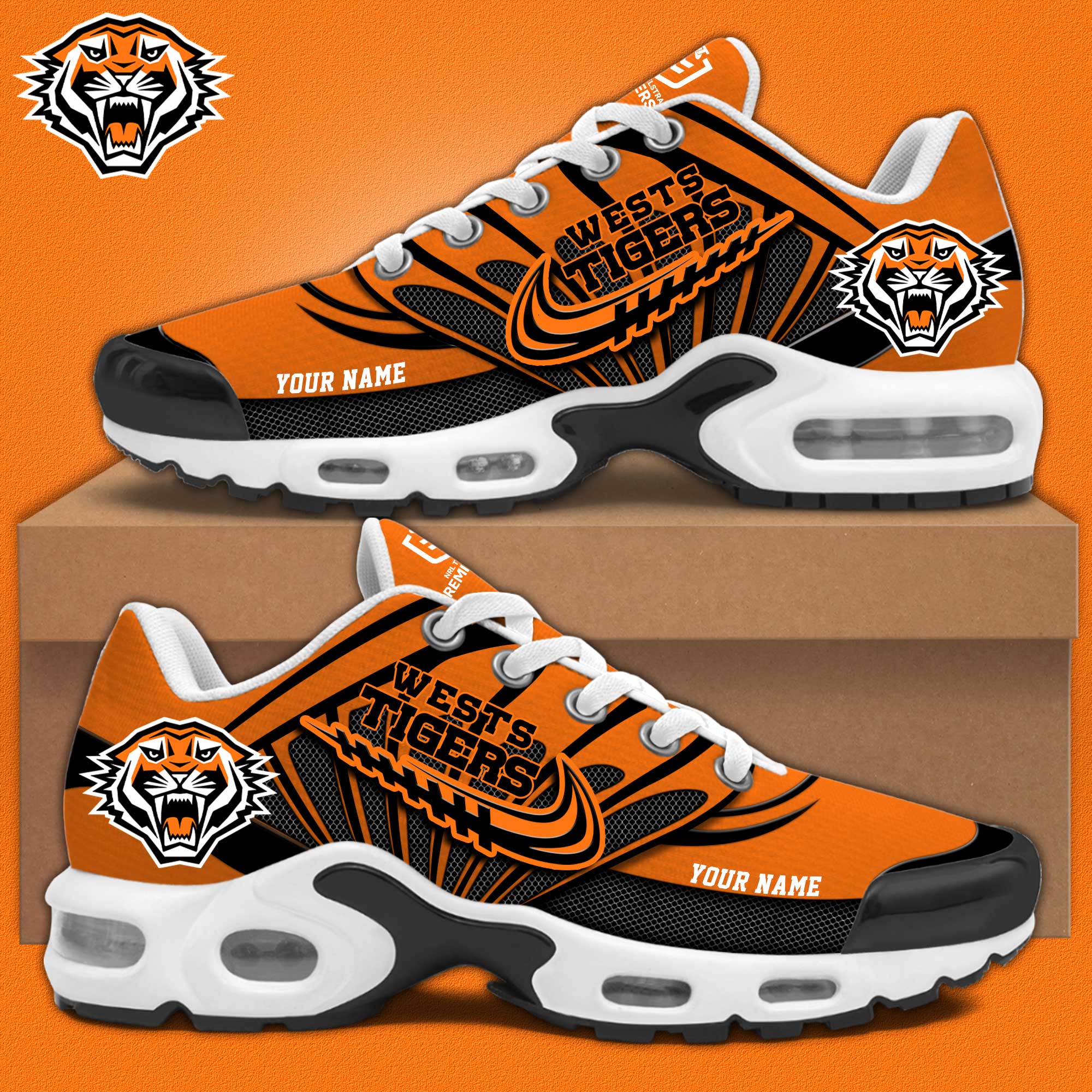 Wests Tigers Personalized Air Max Plus Sneakers - Famjoys Wests Tigers Personalized Air Max Plus Sneakers - Famjoys