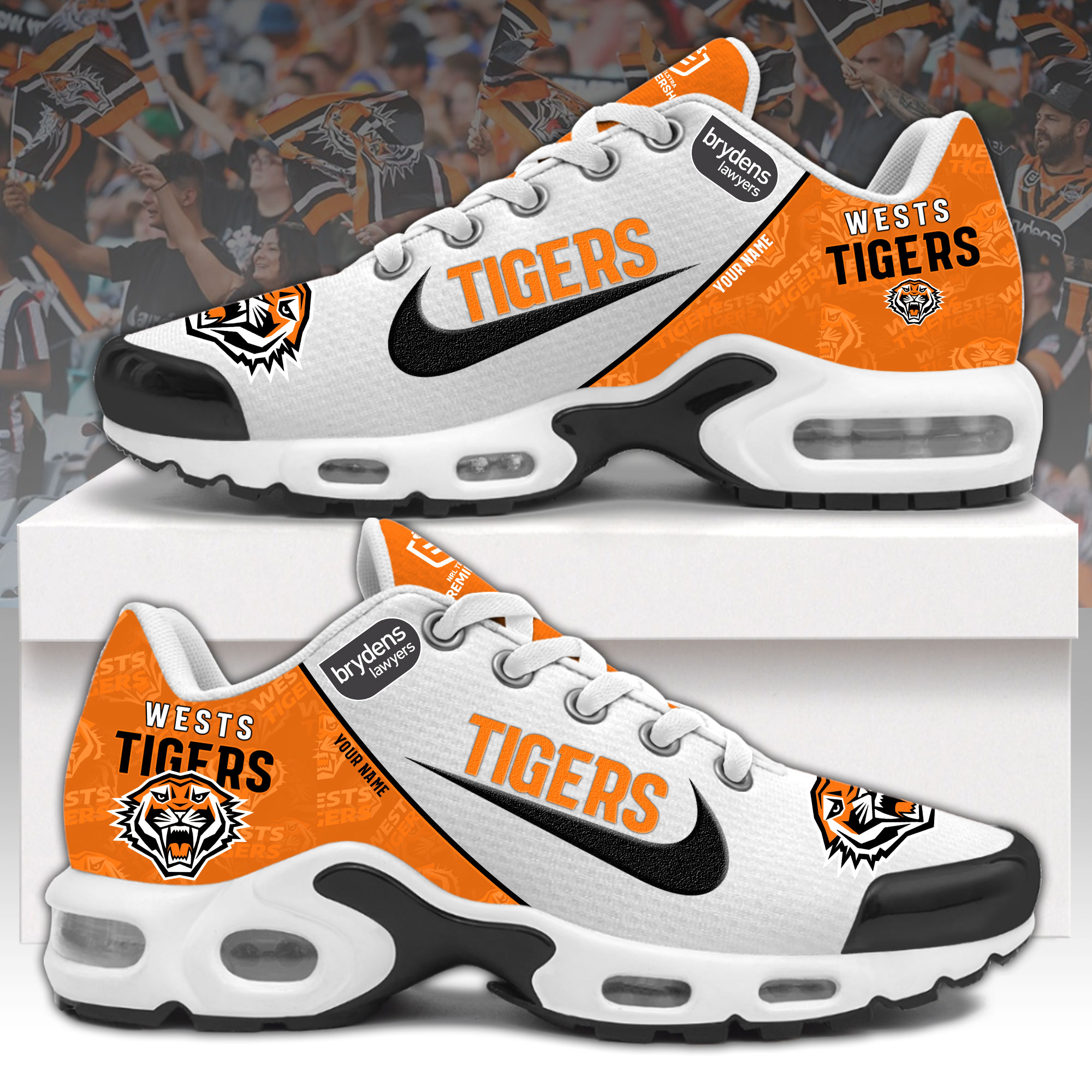 Wests Tigers Personalized Air Max Plus Sneakers V2 - Famjoys Wests Tigers Personalized Air Max Plus Sneakers V2 - Famjoys