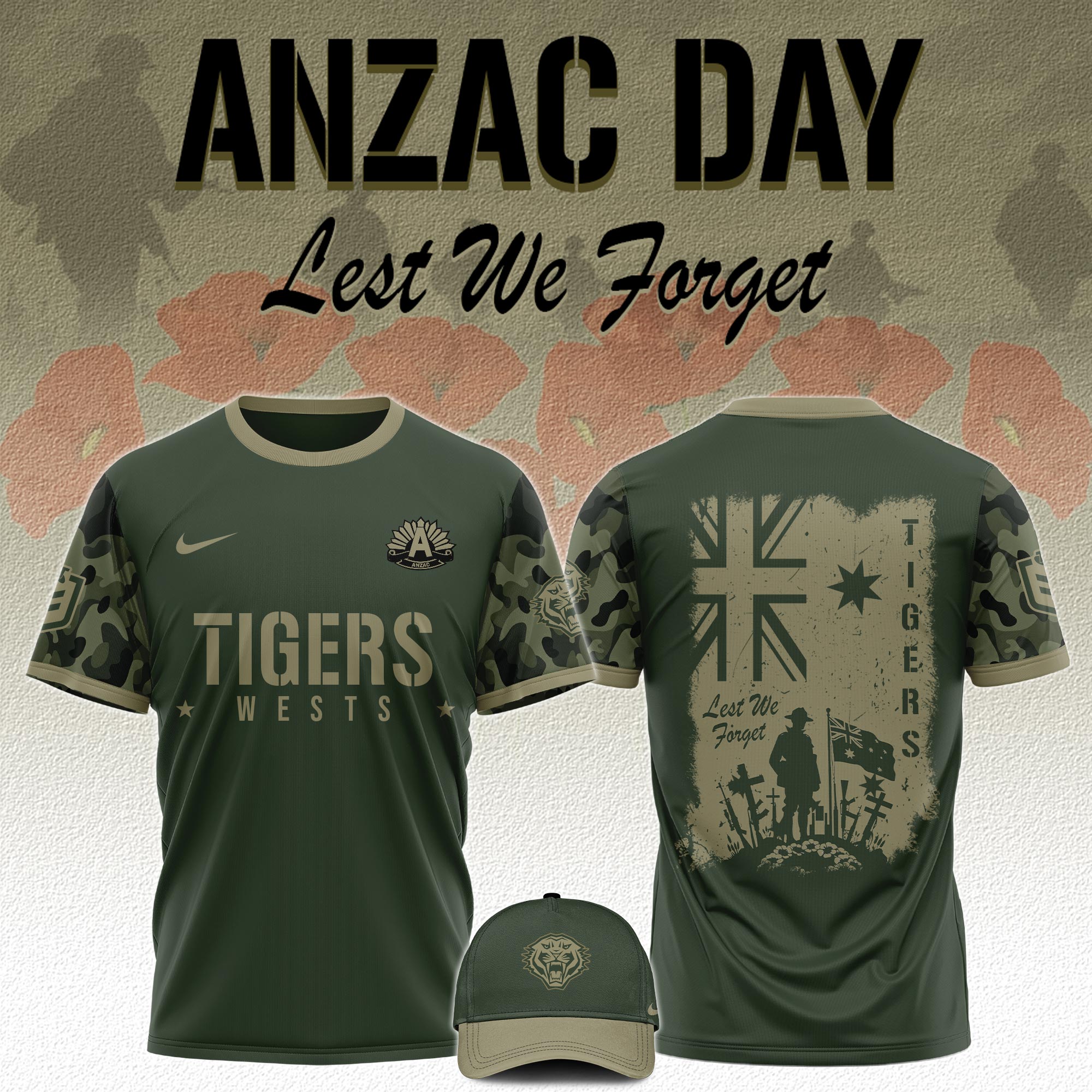 Wests Tigers x Anzac Day Tshirt 2025 - Famjoys Wests Tigers x Anzac Day Tshirt 2025 - Famjoys