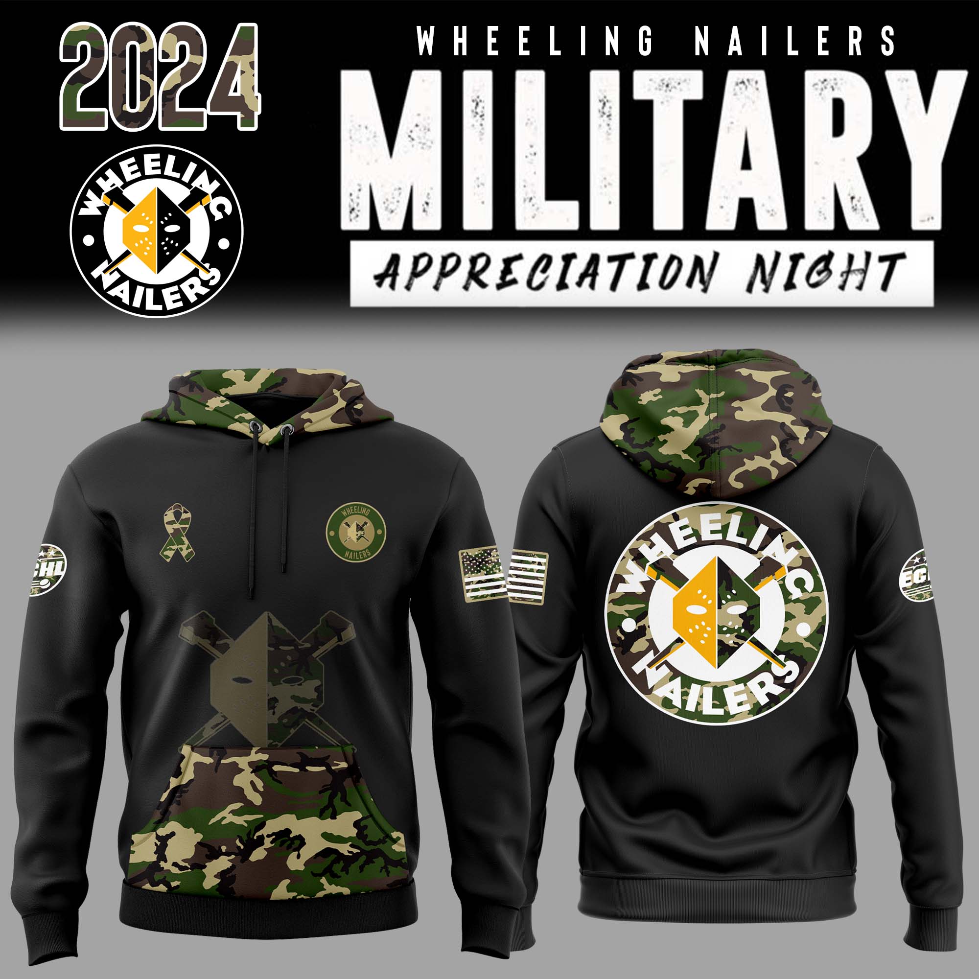 Wheeling Nailers x Military Appreciation Night Pullover Hoodie - Famjoys Wheeling Nailers x Military Appreciation Night Pullover Hoodie - Famjoys