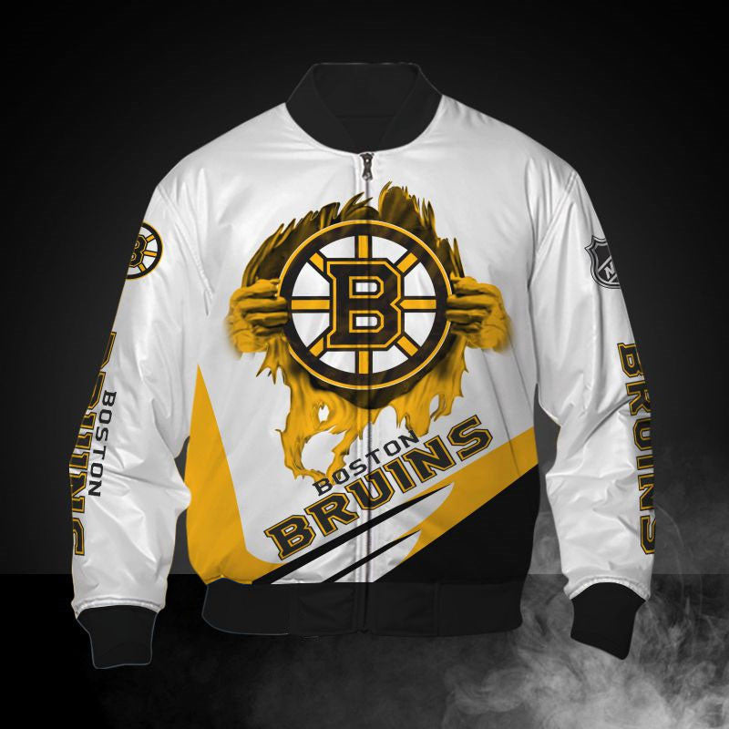 White Boston Bruins Jacket Print 3D - Famjoys White Boston Bruins Jacket Print 3D - Famjoys