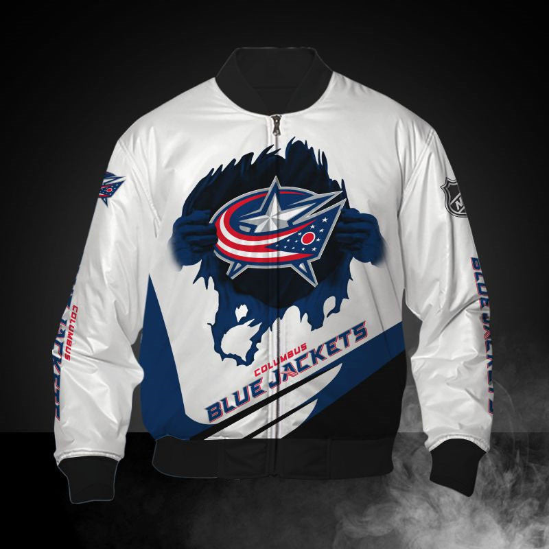 White Columbus Blue Jackets Jacket Print 3D - Famjoys White Columbus Blue Jackets Jacket Print 3D - Famjoys