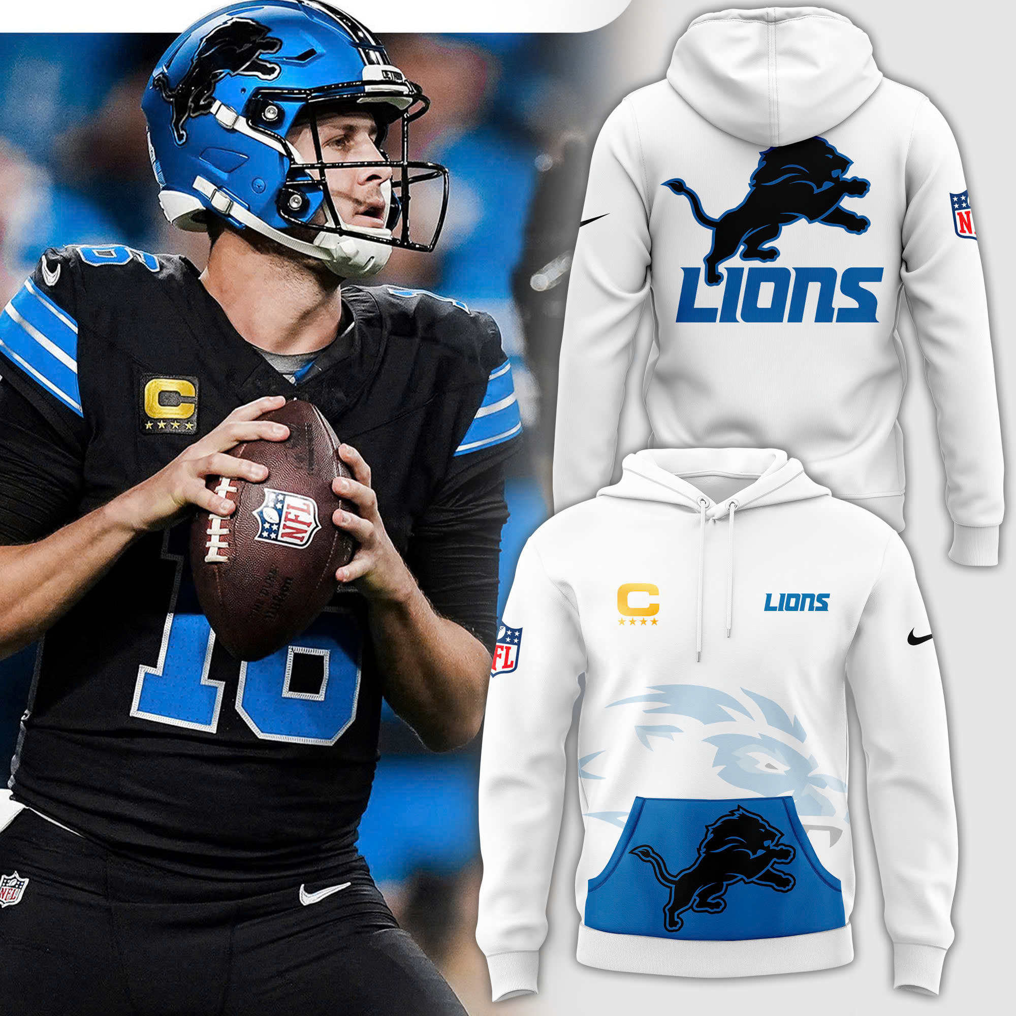White Detroit Lions Alternate Helmet Pullover Hoodie V2 - Famjoys White Detroit Lions Alternate Helmet Pullover Hoodie V2 - Famjoys