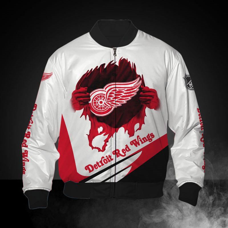 White Detroit Red Wings Jacket Print 3D - Famjoys White Detroit Red Wings Jacket Print 3D - Famjoys