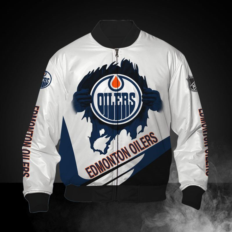 White Edmonton Oilers Jacket Print 3D - Famjoys White Edmonton Oilers Jacket Print 3D - Famjoys