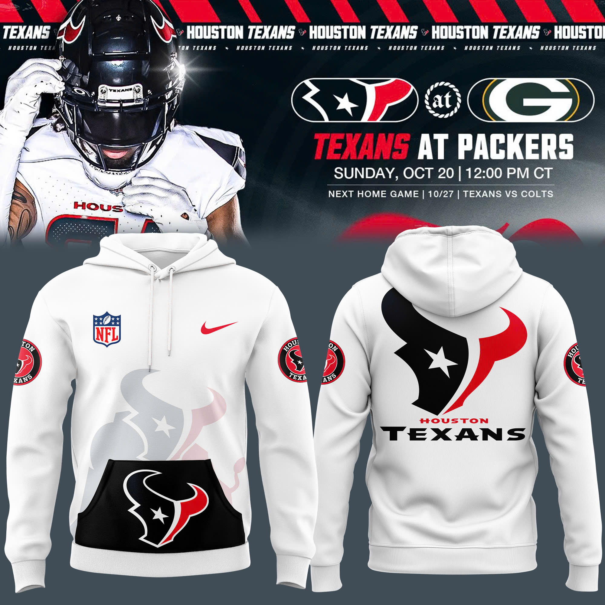 White Houston Texans Pullover Hoodie - Famjoys White Houston Texans Pullover Hoodie - Famjoys