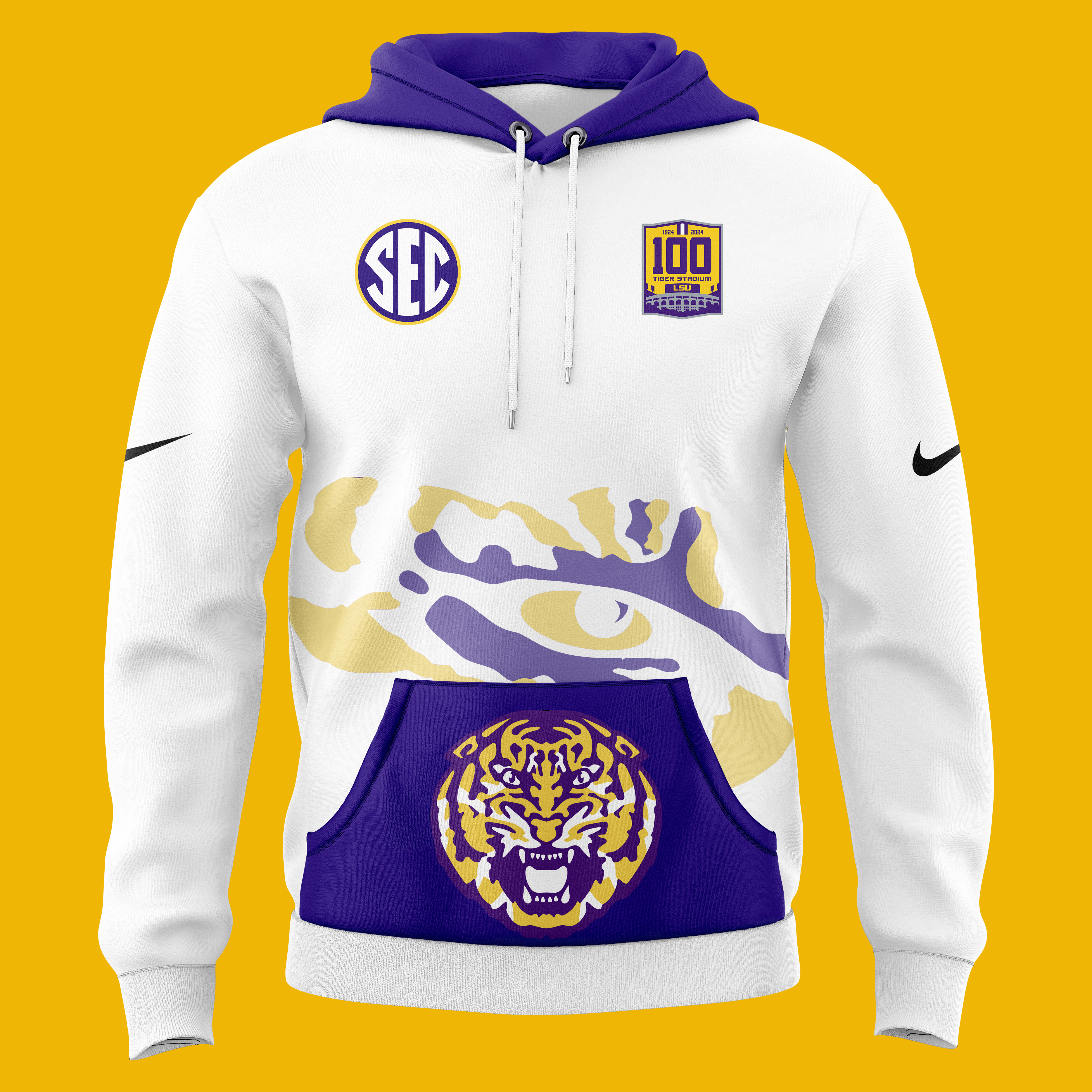 White LSU Tigers 100 Years in Tiger Stadium Scratch Hoodie - Famjoys White LSU Tigers 100 Years in Tiger Stadium Scratch Hoodie - Famjoys