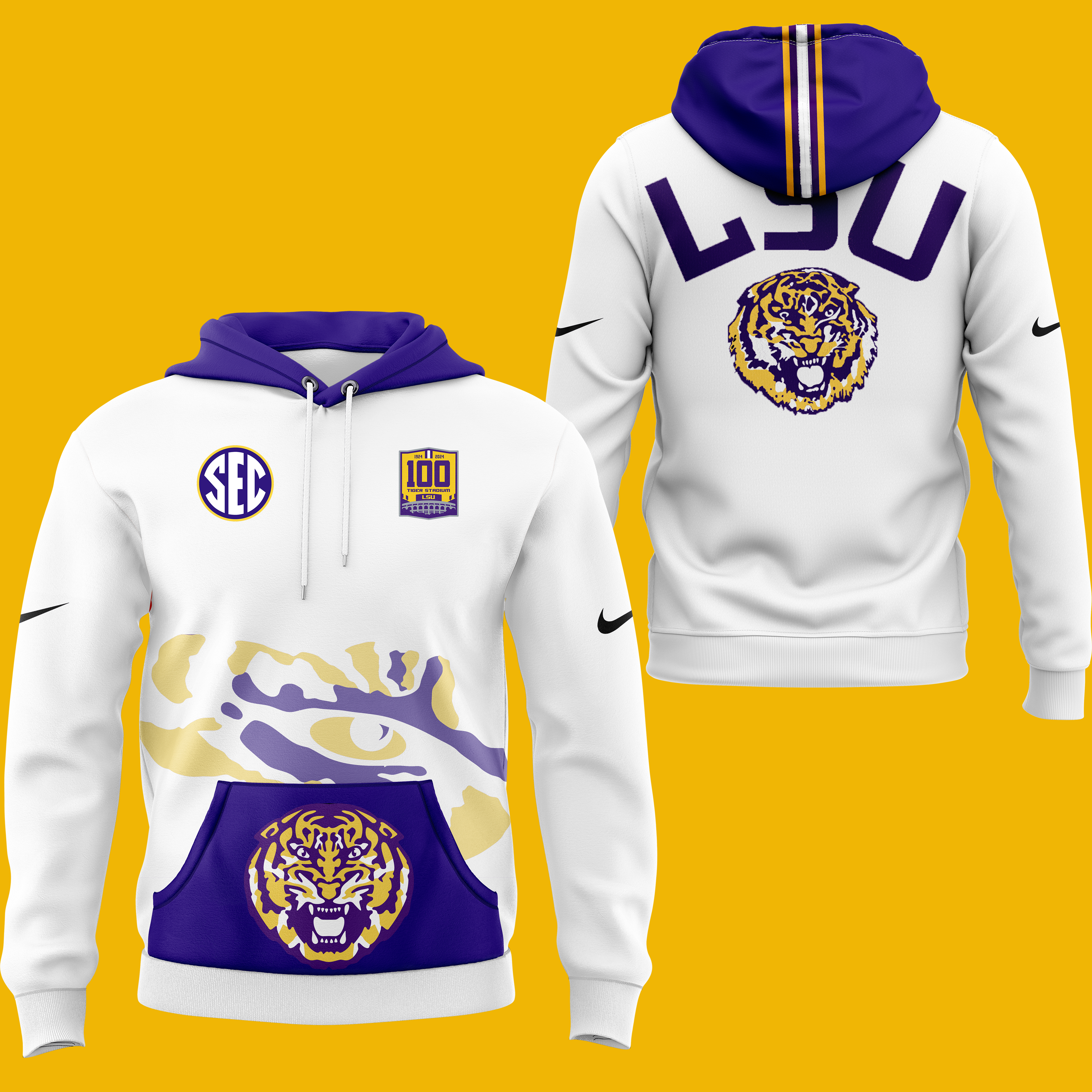 White LSU Tigers 100 Years in Tiger Stadium Scratch Hoodie - Famjoys White LSU Tigers 100 Years in Tiger Stadium Scratch Hoodie - Famjoys