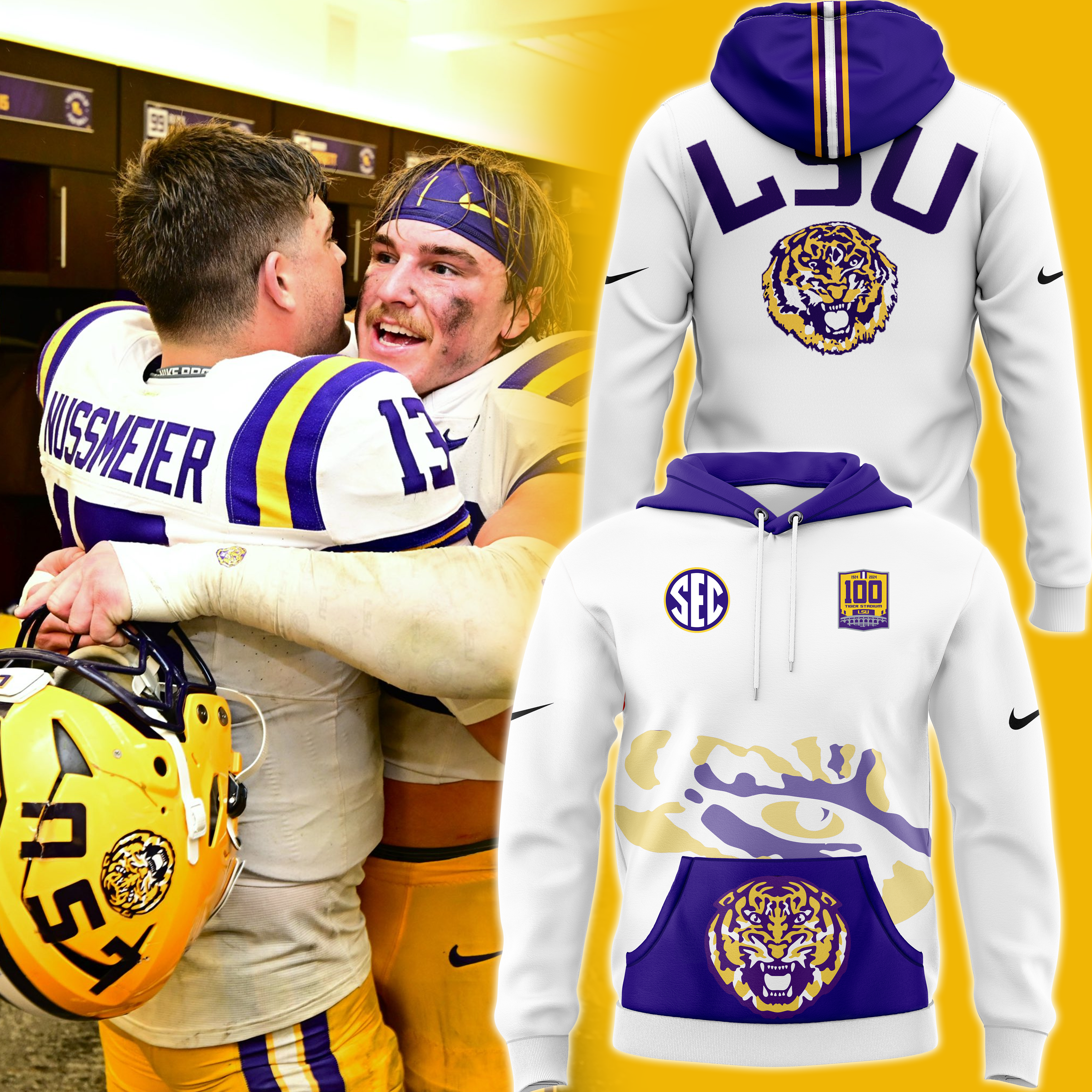 White LSU Tigers 100 Years in Tiger Stadium Scratch Hoodie - Famjoys White LSU Tigers 100 Years in Tiger Stadium Scratch Hoodie - Famjoys