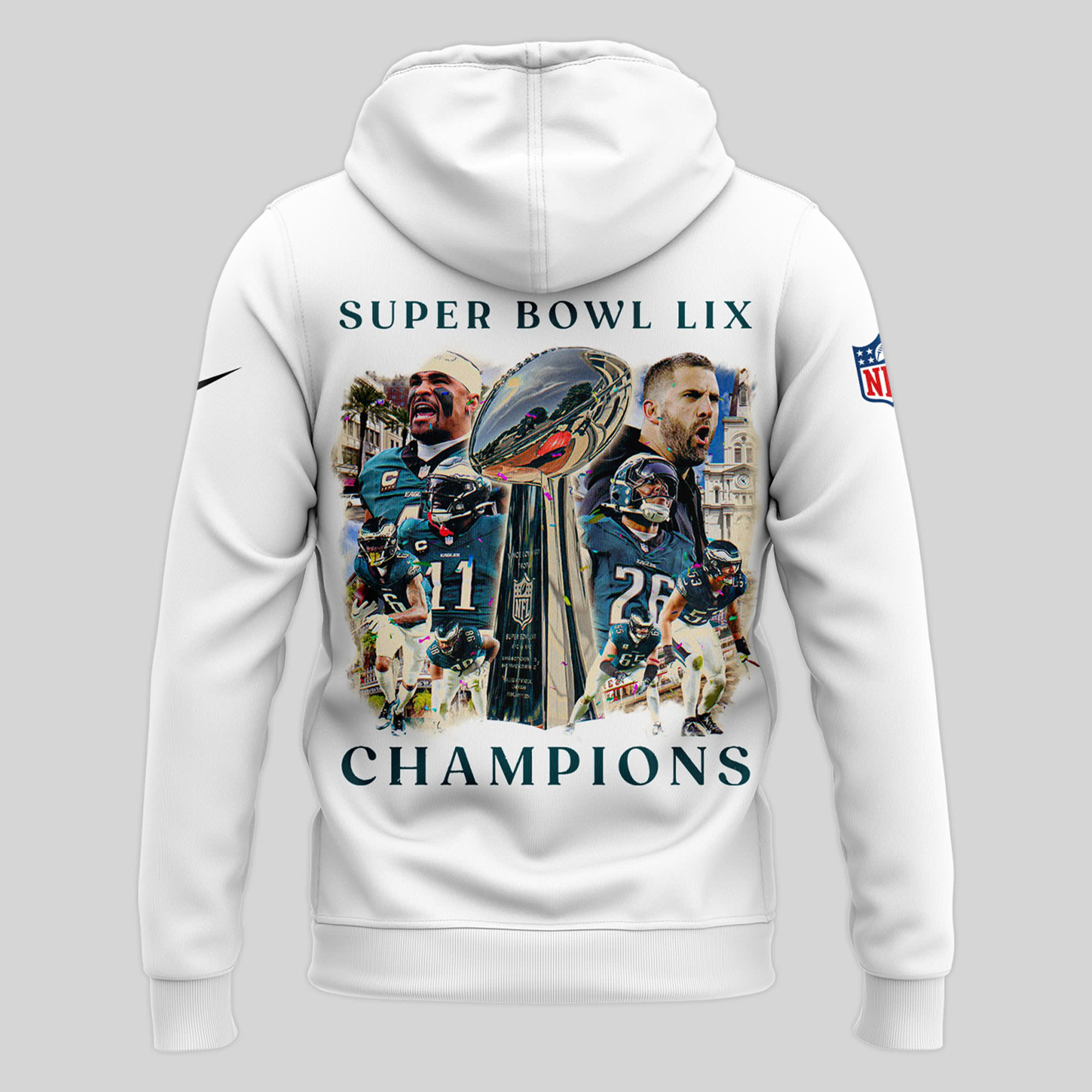 White Philadelphia Eagles 2025 Super Bowl Champions Hoodie - Famjoys White Philadelphia Eagles 2025 Super Bowl Champions Hoodie - Famjoys