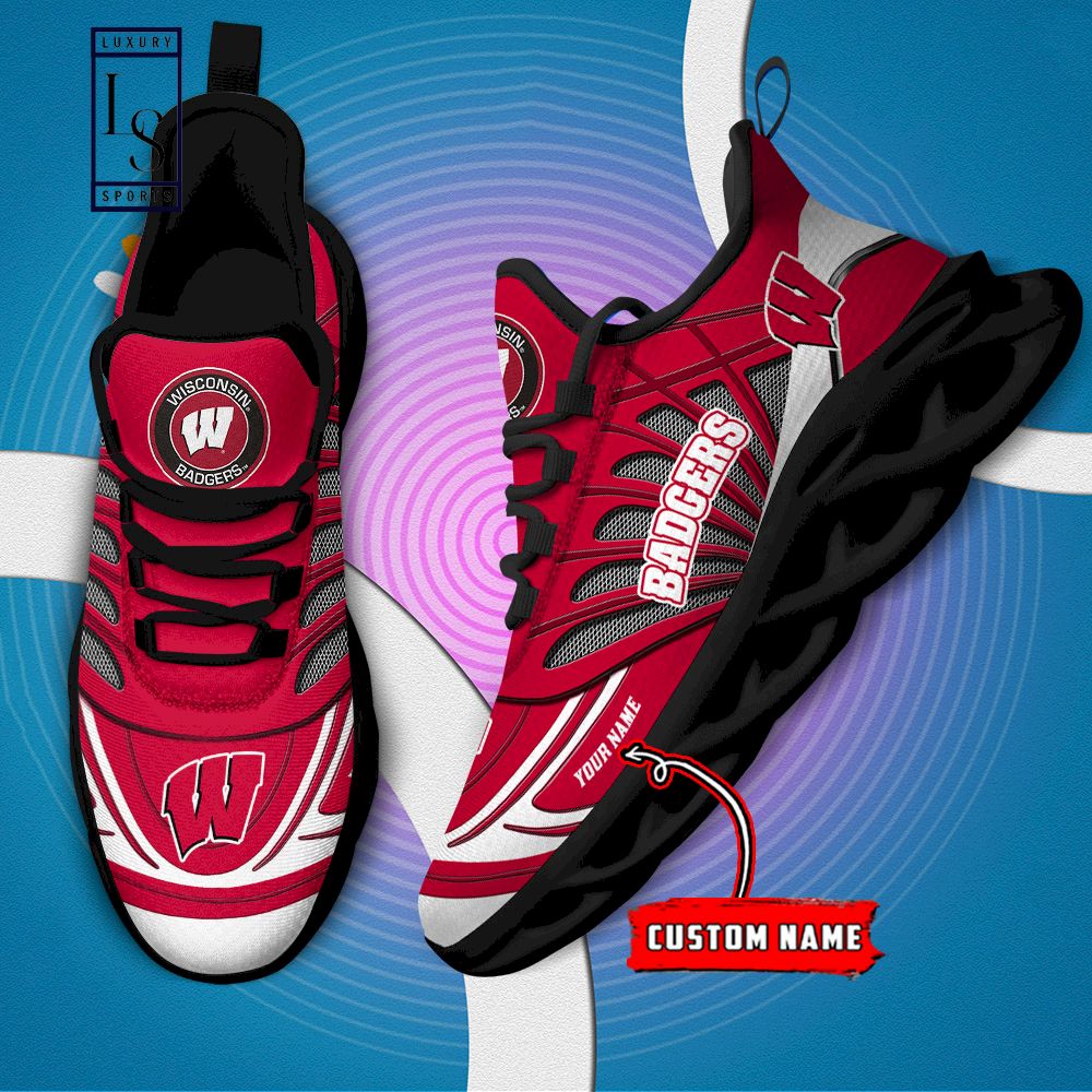 Wisconsin Badgers Custom Name Max Soul Shoes - Famjoys Wisconsin Badgers Custom Name Max Soul Shoes - Famjoys