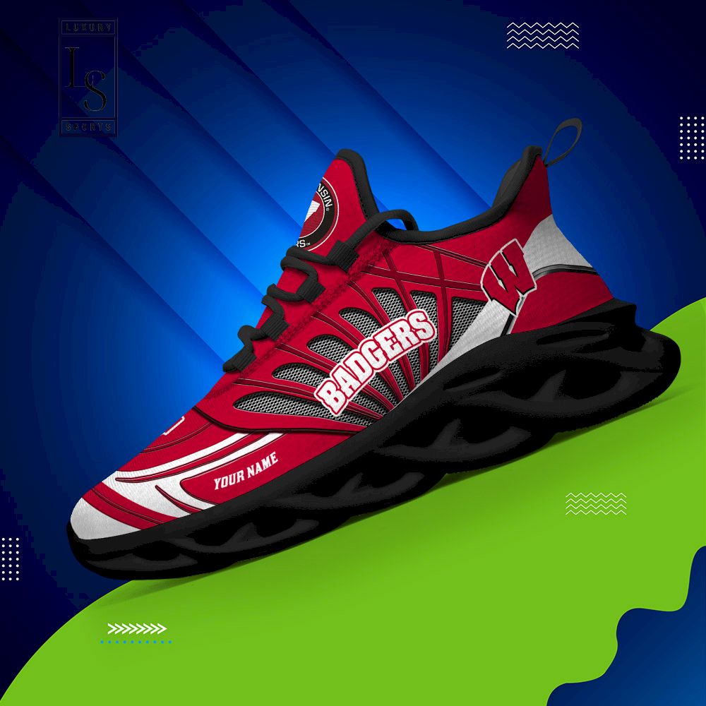 Wisconsin Badgers Custom Name Max Soul Shoes - Famjoys Wisconsin Badgers Custom Name Max Soul Shoes - Famjoys