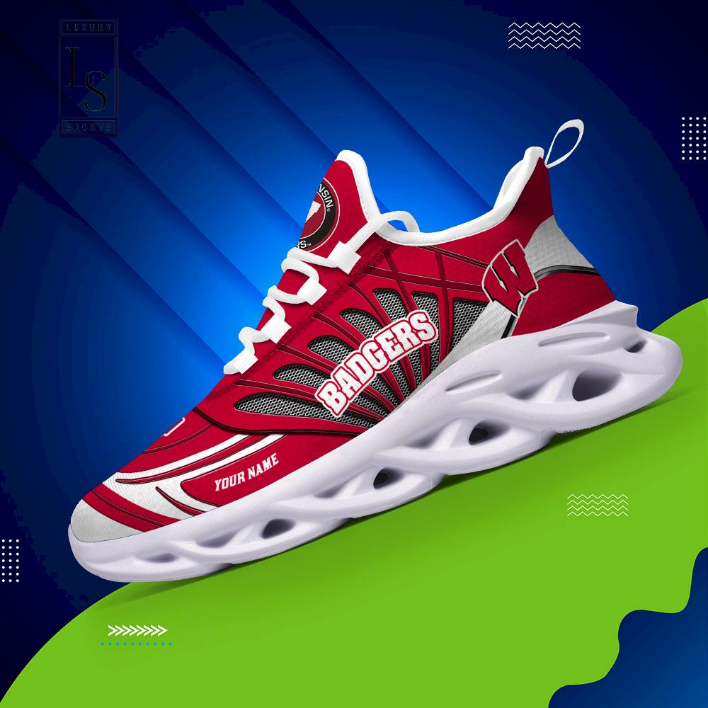 Wisconsin Badgers Custom Name Max Soul Shoes - Famjoys Wisconsin Badgers Custom Name Max Soul Shoes - Famjoys
