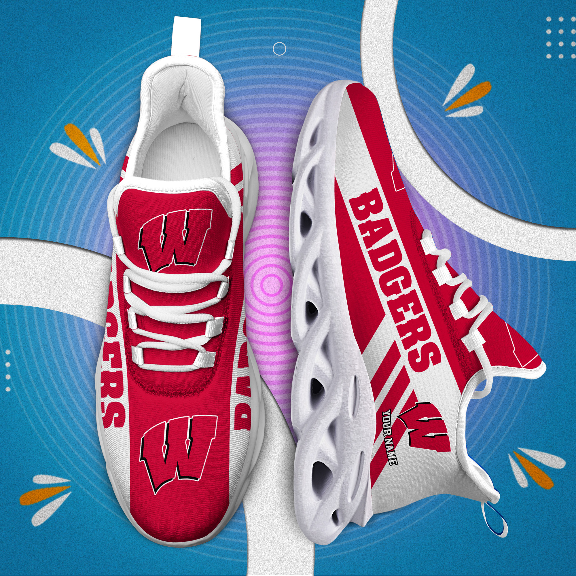 Wisconsin Badgers Custom Name PERSONALIZED MAX SOUL SHOES DS004 - Famjoys Wisconsin Badgers Custom Name PERSONALIZED MAX SOUL SHOES DS004 - Famjoys