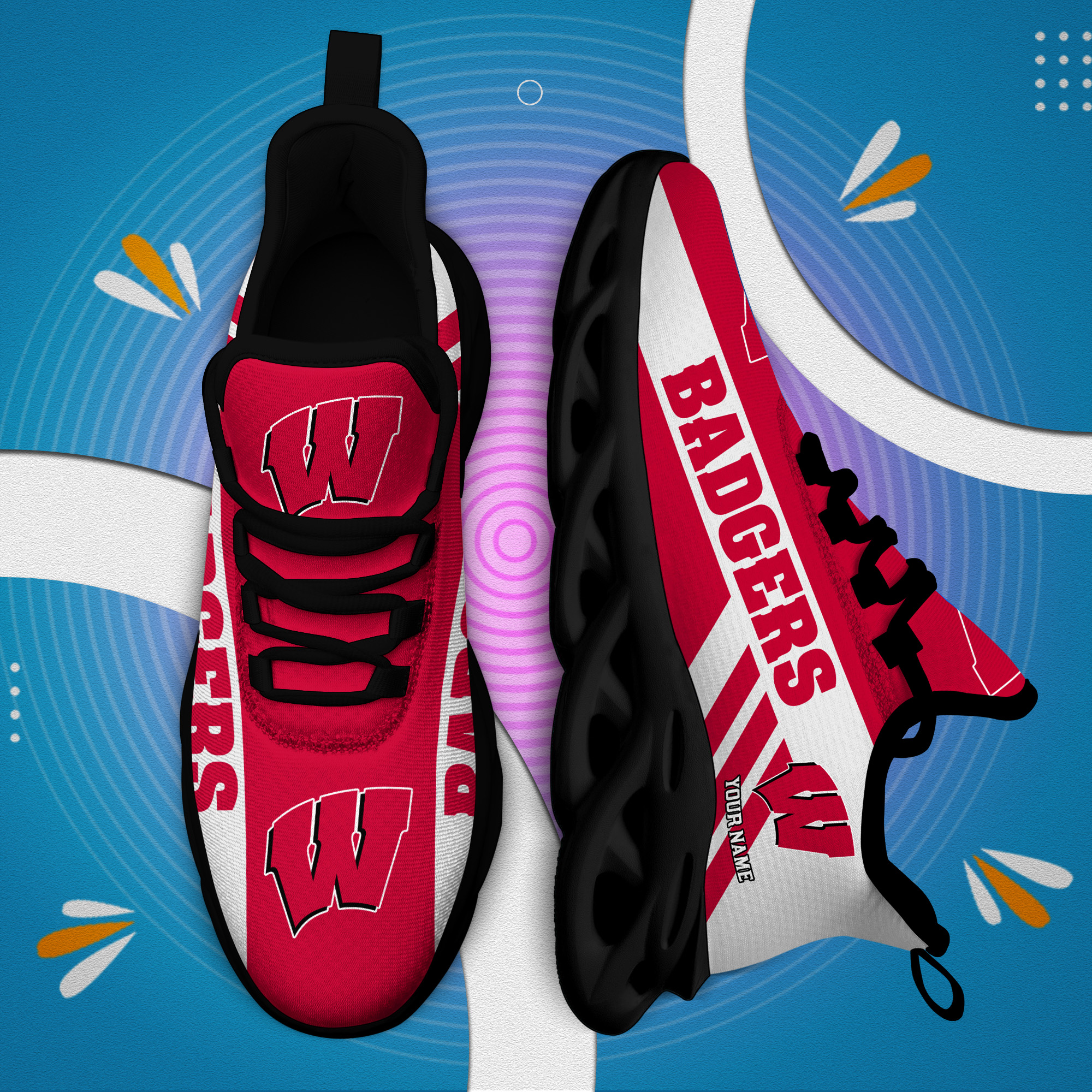 Wisconsin Badgers Custom Name PERSONALIZED MAX SOUL SHOES DS004 - Famjoys Wisconsin Badgers Custom Name PERSONALIZED MAX SOUL SHOES DS004 - Famjoys
