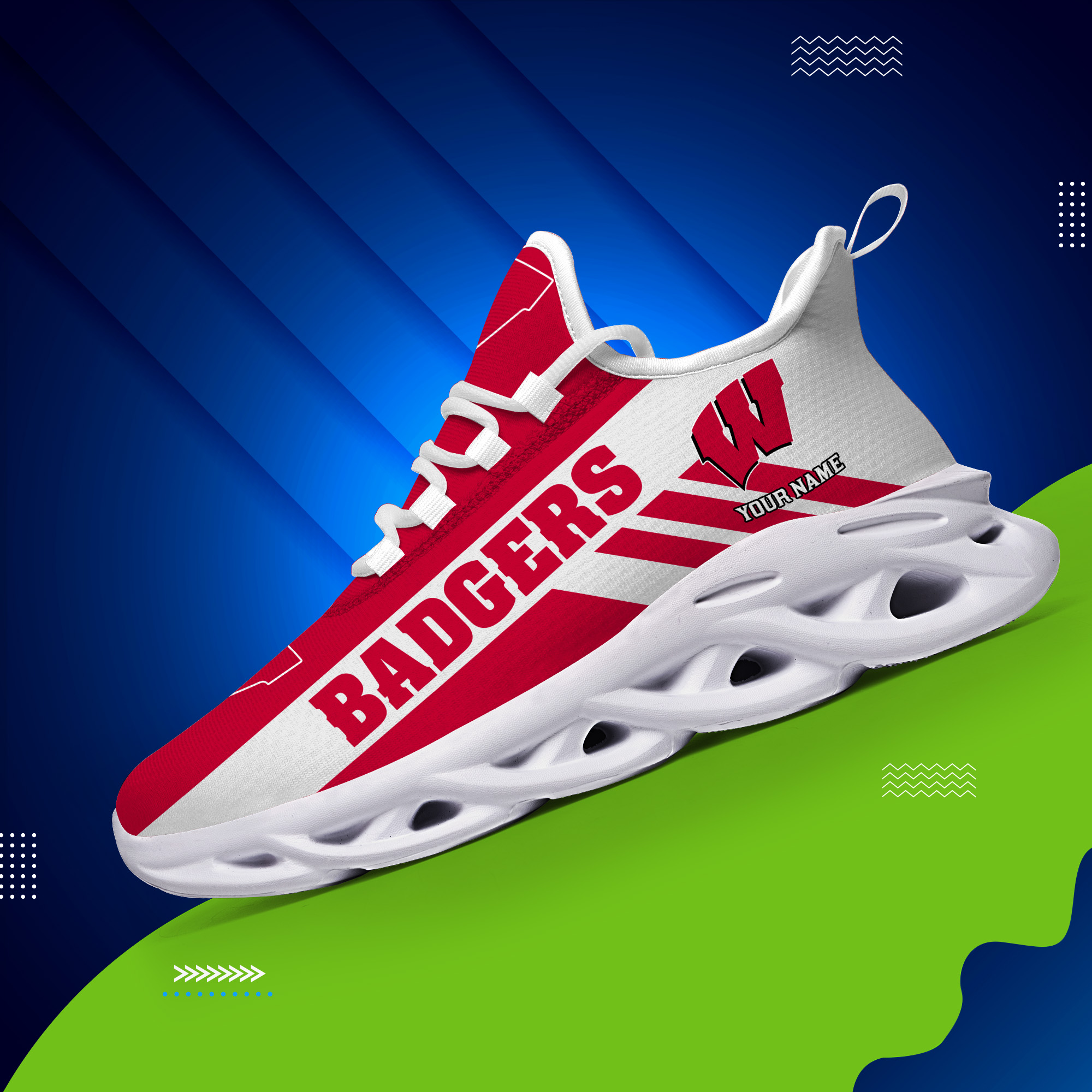 Wisconsin Badgers Custom Name PERSONALIZED MAX SOUL SHOES DS004 - Famjoys Wisconsin Badgers Custom Name PERSONALIZED MAX SOUL SHOES DS004 - Famjoys