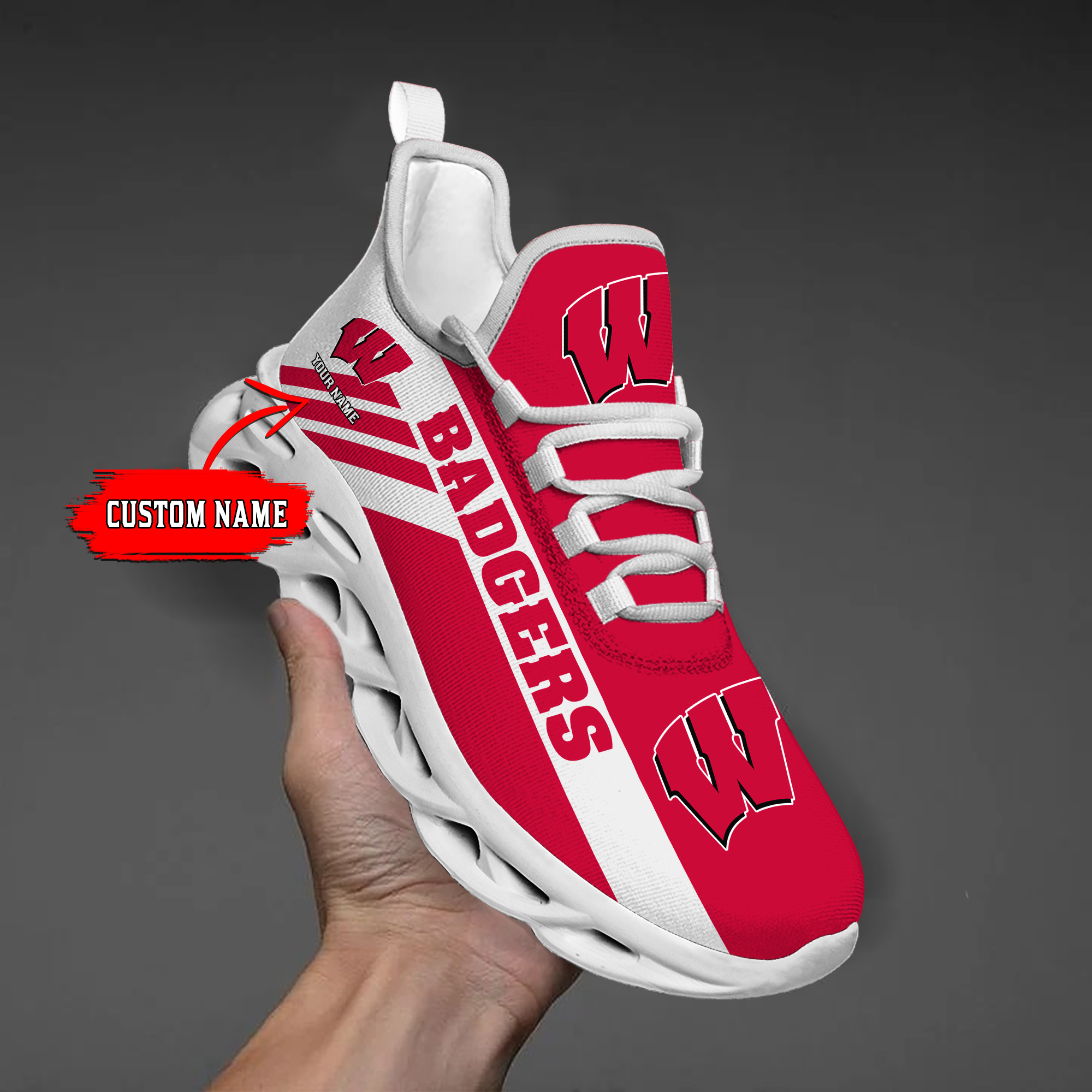 Wisconsin Badgers Custom Name PERSONALIZED MAX SOUL SHOES DS004 - Famjoys Wisconsin Badgers Custom Name PERSONALIZED MAX SOUL SHOES DS004 - Famjoys