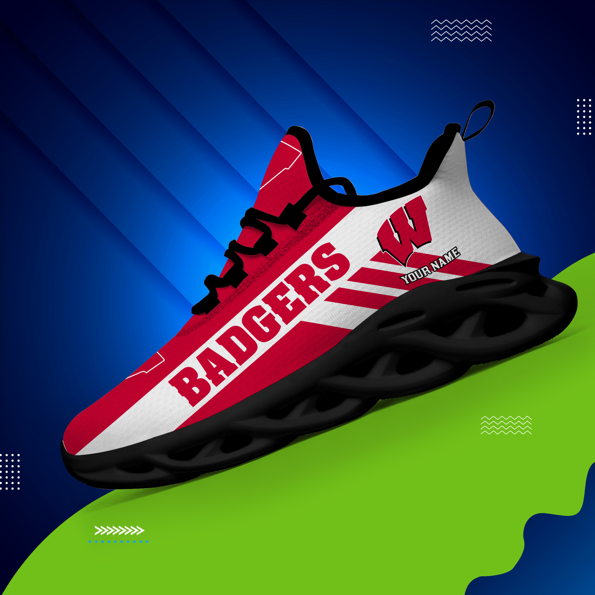 Wisconsin Badgers Custom Name PERSONALIZED MAX SOUL SHOES DS004 - Famjoys Wisconsin Badgers Custom Name PERSONALIZED MAX SOUL SHOES DS004 - Famjoys