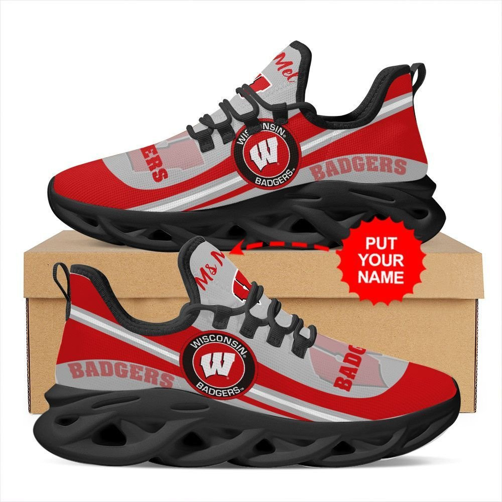 Wisconsin Badgers Custom Name Personalized Max Soul Sneakers Shoes - Famjoys Wisconsin Badgers Custom Name Personalized Max Soul Sneakers Shoes - Famjoys
