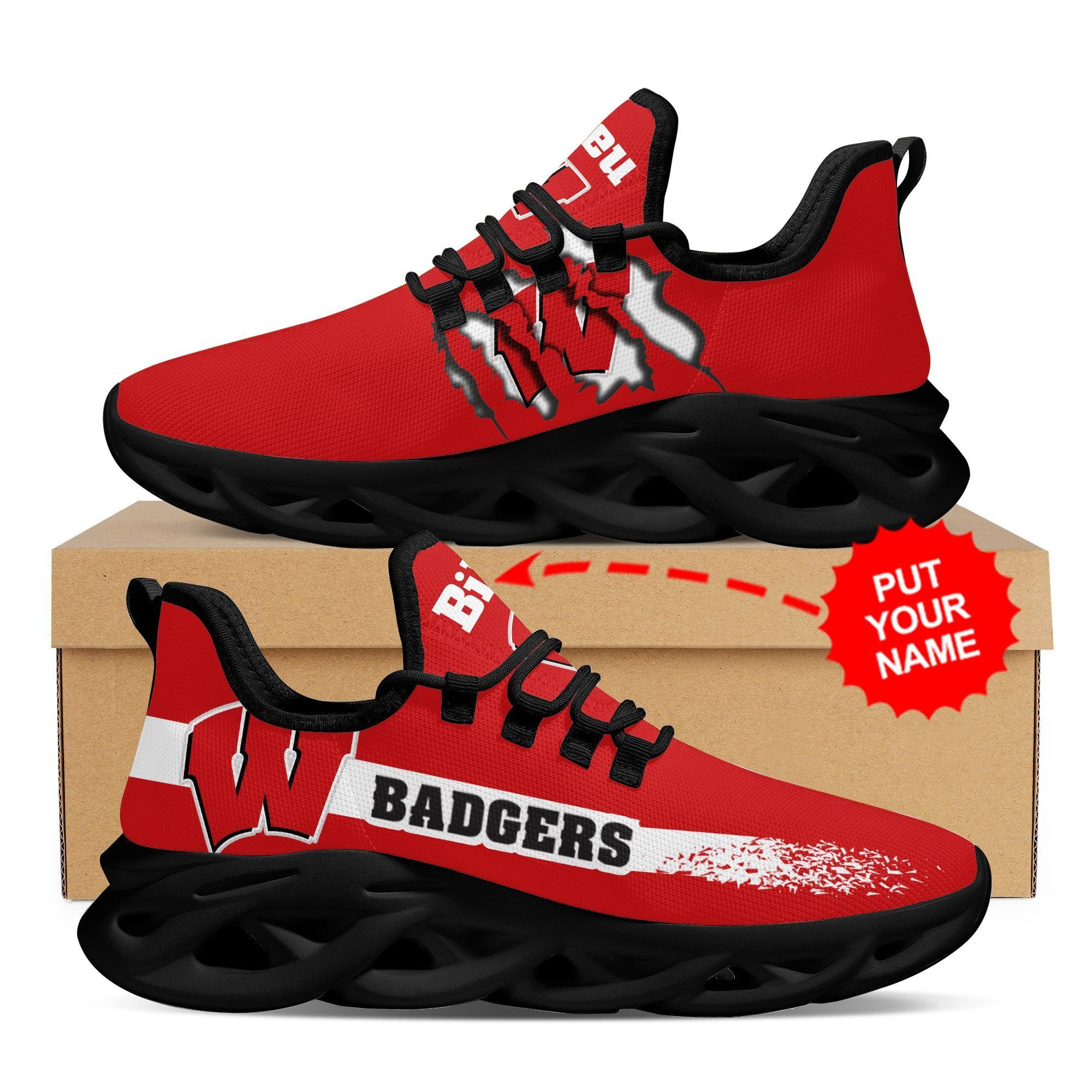 Wisconsin Badgers Custom Personalized Max Soul Sneakers Shoes - Famjoys Wisconsin Badgers Custom Personalized Max Soul Sneakers Shoes - Famjoys