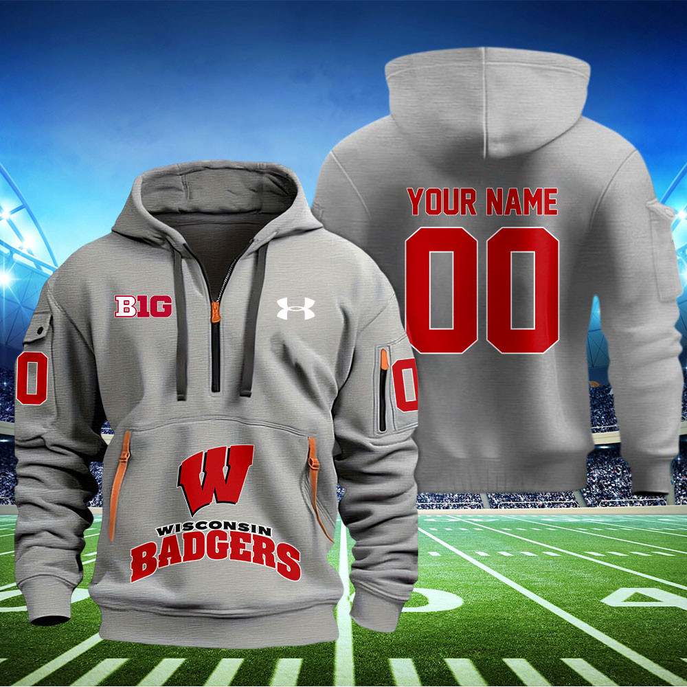 Wisconsin Badgers Football Quarter Zip Hoodie - Famjoys Wisconsin Badgers Football Quarter Zip Hoodie - Famjoys