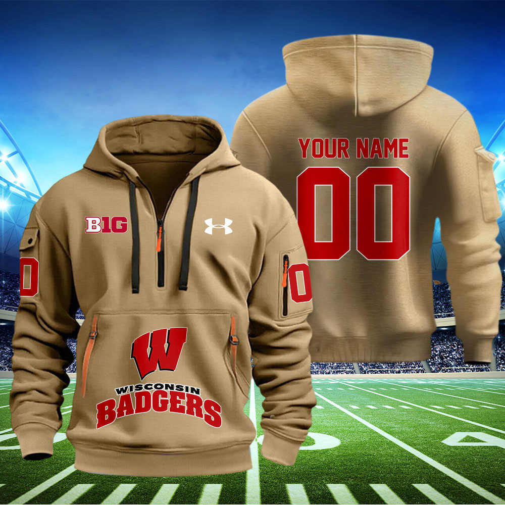 Wisconsin Badgers Football Quarter Zip Hoodie - Famjoys Wisconsin Badgers Football Quarter Zip Hoodie - Famjoys
