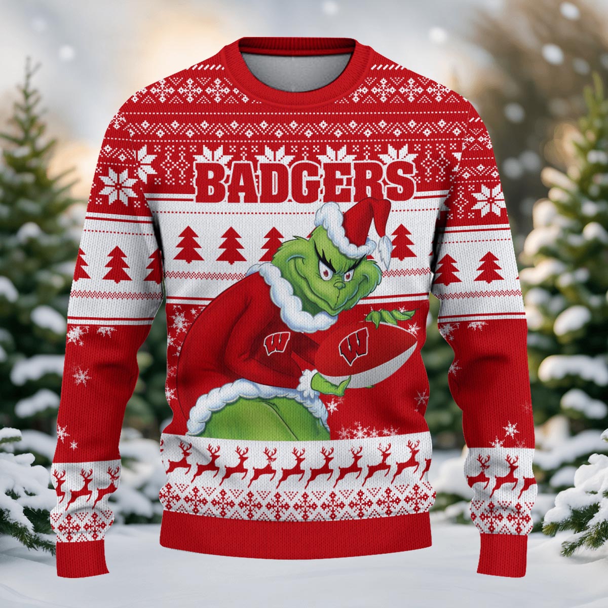 Wisconsin Badgers Grinch Ugly Christmas Sweater - Famjoys Wisconsin Badgers Grinch Ugly Christmas Sweater - Famjoys