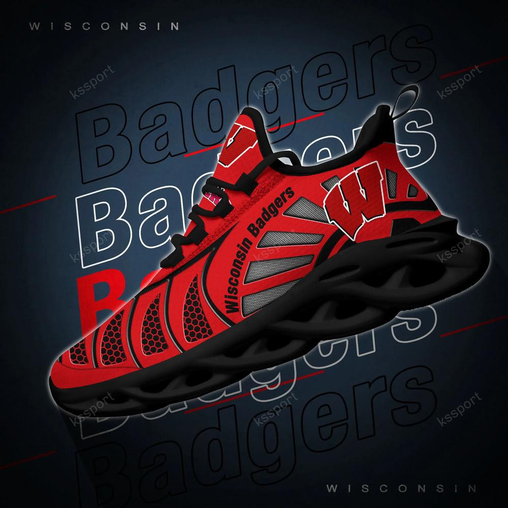 Wisconsin Badgers Max Soul Clunky, Black And White Running Shoes - Famjoys Wisconsin Badgers Max Soul Clunky, Black And White Running Shoes - Famjoys