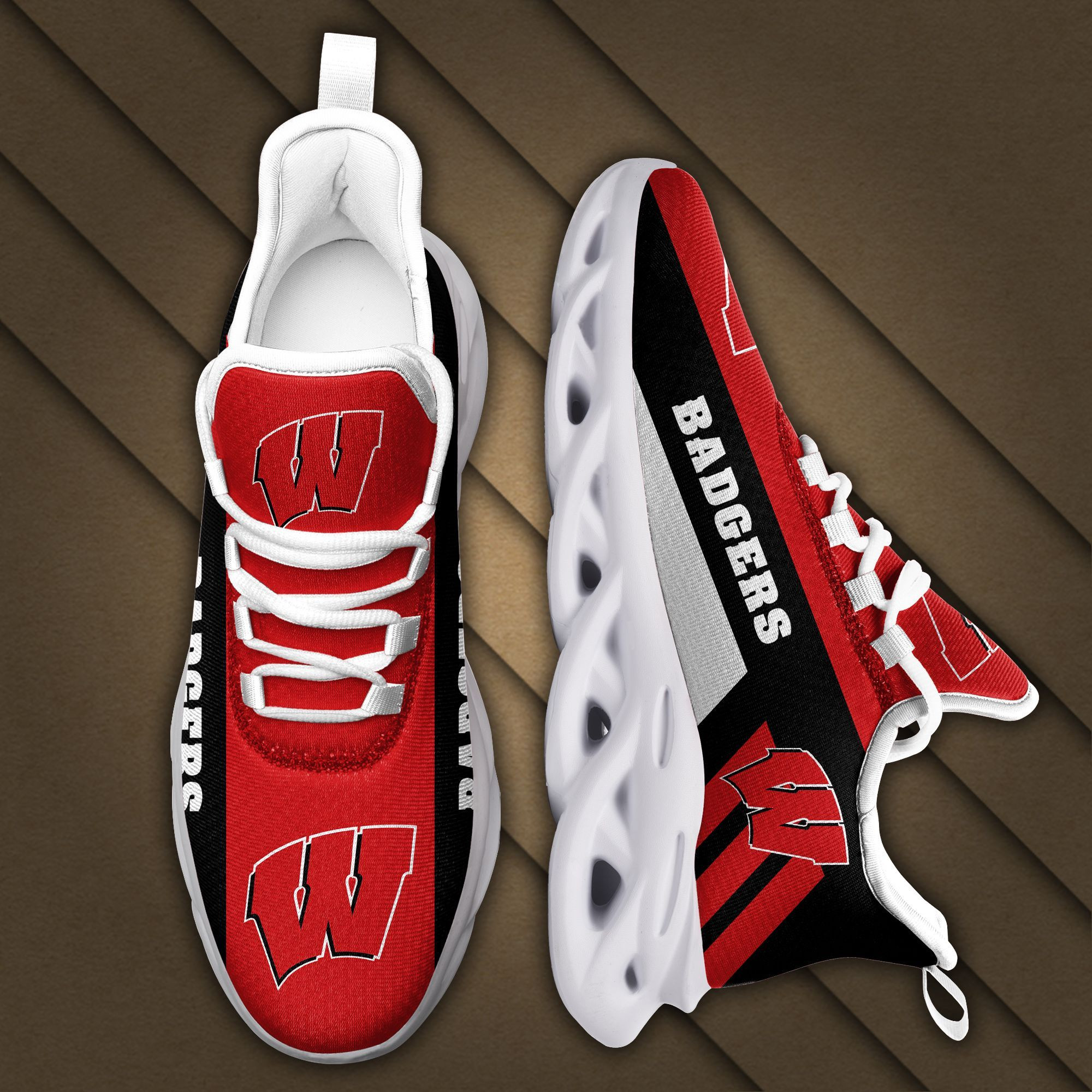 Wisconsin Badgers Max Soul Sneakers Shoes - Famjoys Wisconsin Badgers Max Soul Sneakers Shoes - Famjoys