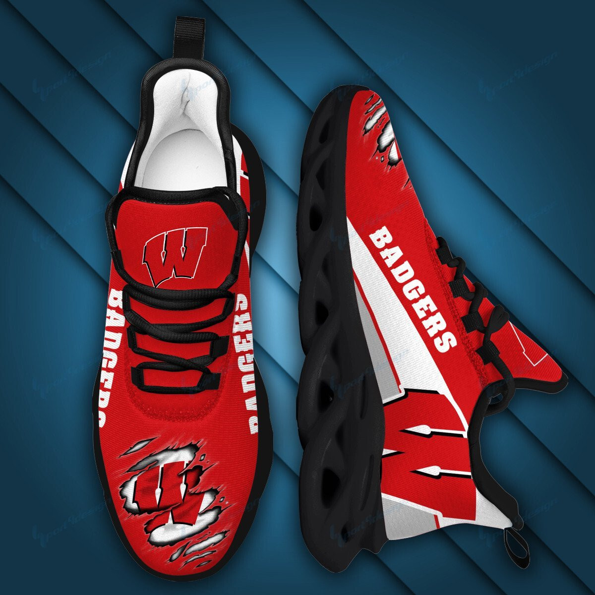Wisconsin Badgers Max Soul YZ Running Sneakers 983 - Famjoys Wisconsin Badgers Max Soul YZ Running Sneakers 983 - Famjoys