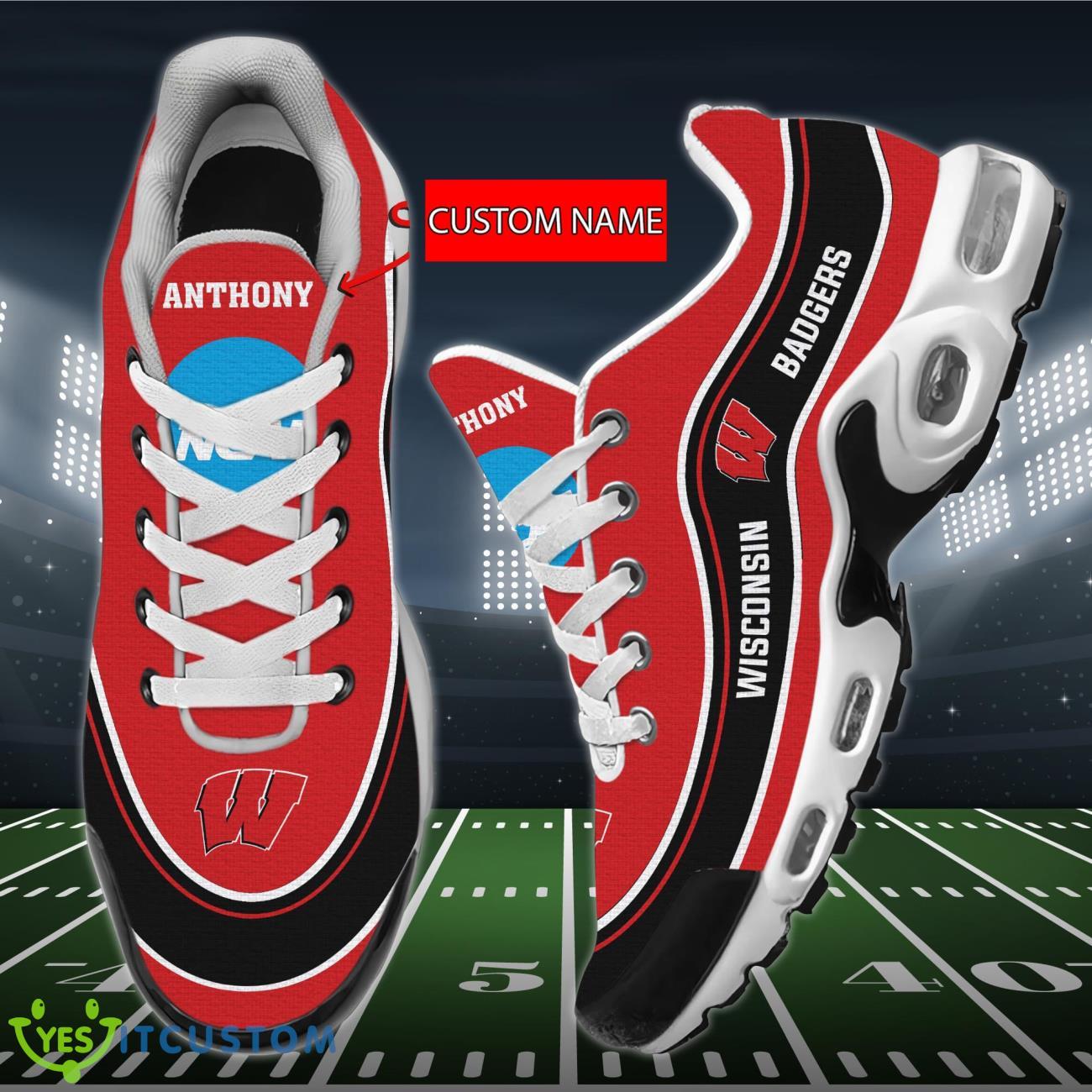 Wisconsin Badgers NCAA Personalized Name Air Cushion Sports Shoes Sneaker KLTNS220494 - Famjoys Wisconsin Badgers NCAA Personalized Name Air Cushion Sports Shoes Sneaker KLTNS220494 - Famjoys
