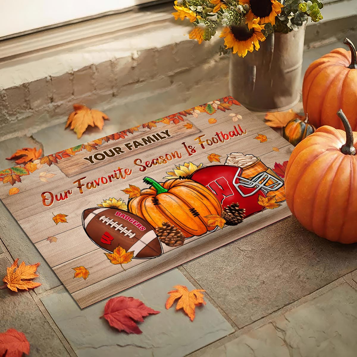 Wisconsin Badgers Our Favorite Season is Football Doormat - Famjoys Wisconsin Badgers Our Favorite Season is Football Doormat - Famjoys