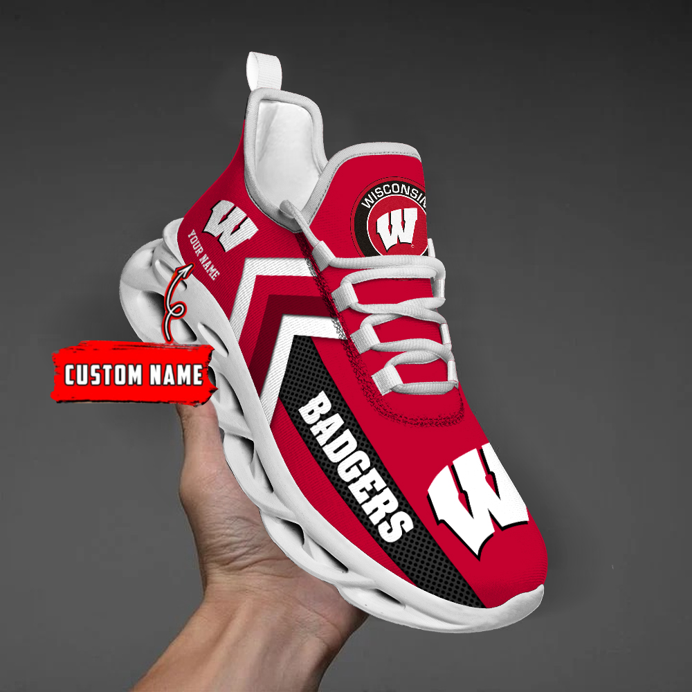 Wisconsin Badgers Personalized Custom Name Max Soul Shoes DS003 - Famjoys Wisconsin Badgers Personalized Custom Name Max Soul Shoes DS003 - Famjoys