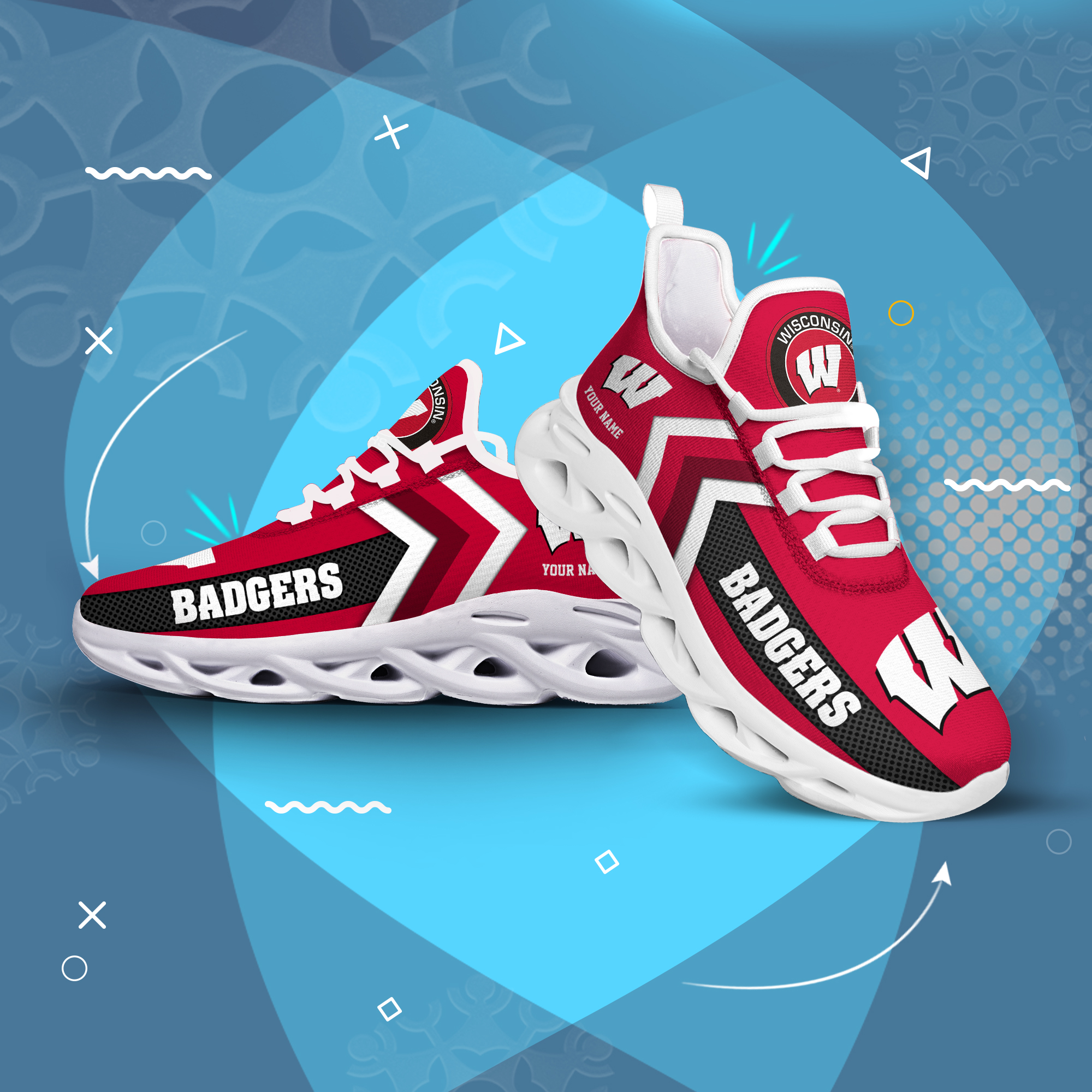 Wisconsin Badgers Personalized Custom Name Max Soul Shoes DS003 - Famjoys Wisconsin Badgers Personalized Custom Name Max Soul Shoes DS003 - Famjoys