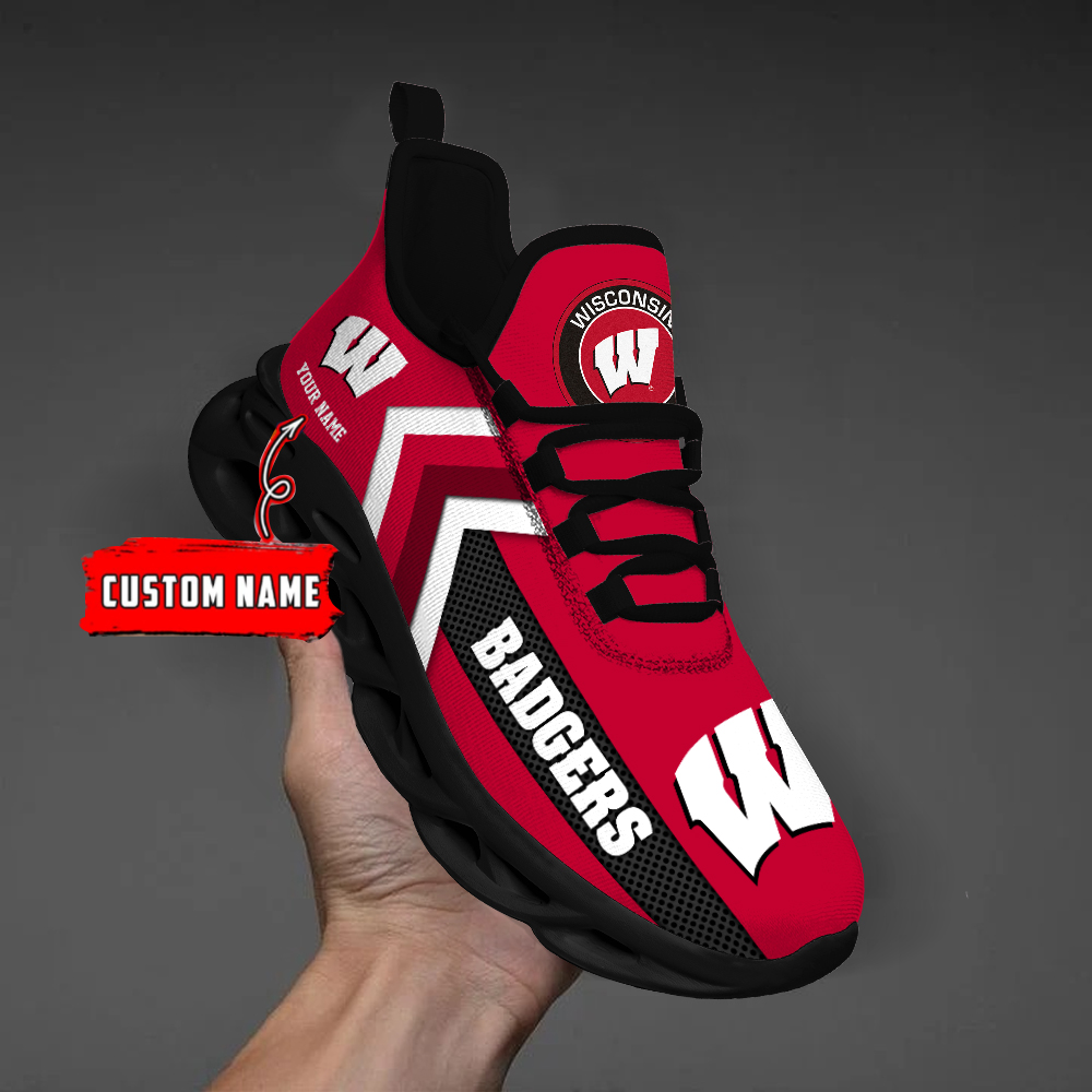 Wisconsin Badgers Personalized Custom Name Max Soul Shoes DS003 - Famjoys Wisconsin Badgers Personalized Custom Name Max Soul Shoes DS003 - Famjoys